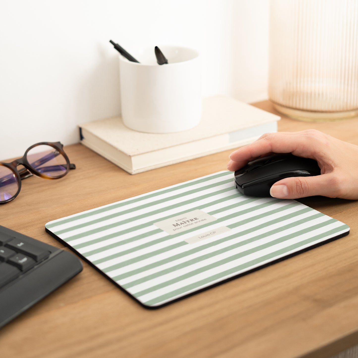 Tapis de souris Objets Rectangle Rayures d’écolier, Vert photo N° 2