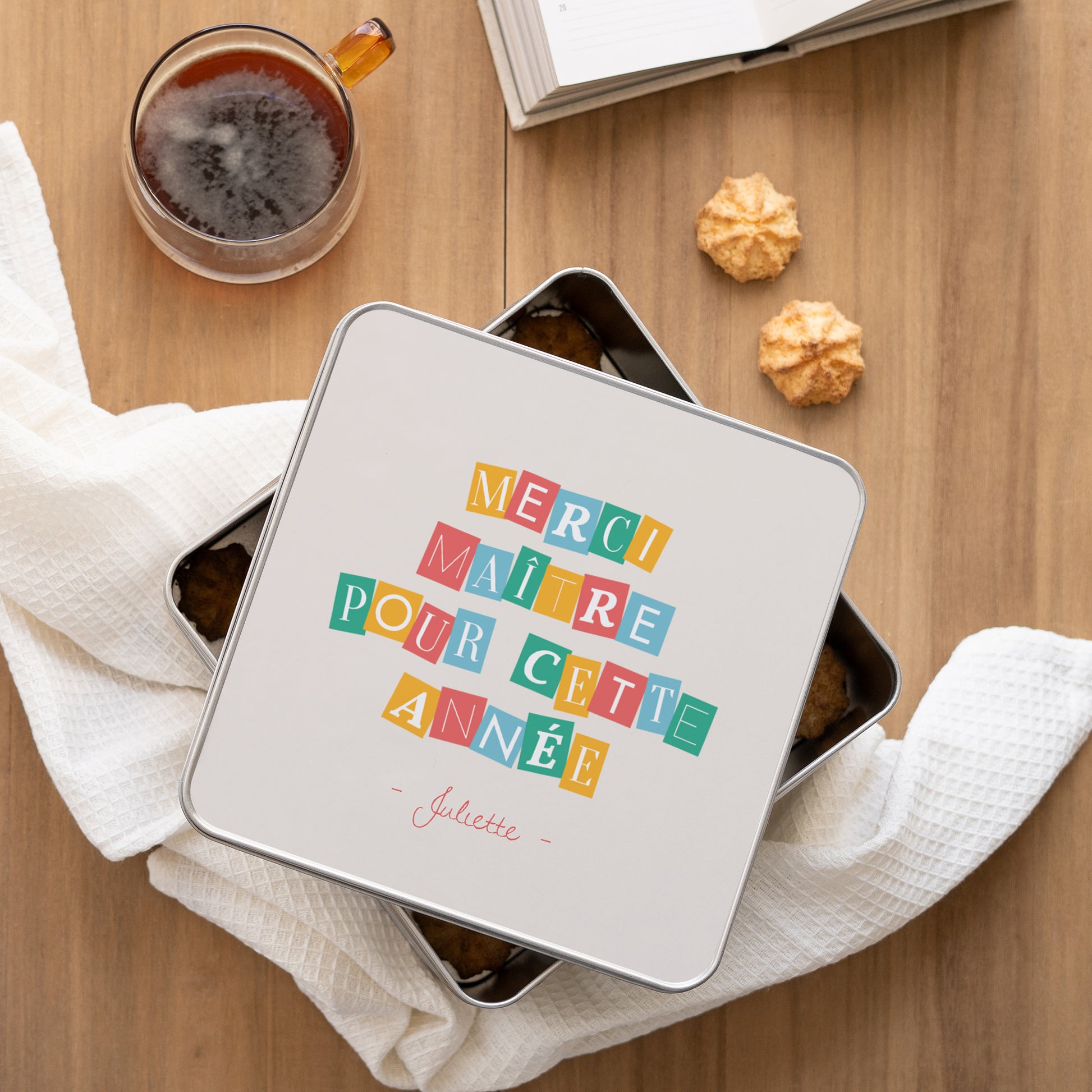 Boite métallique Objets Carrée Merci colorés photo N° 1