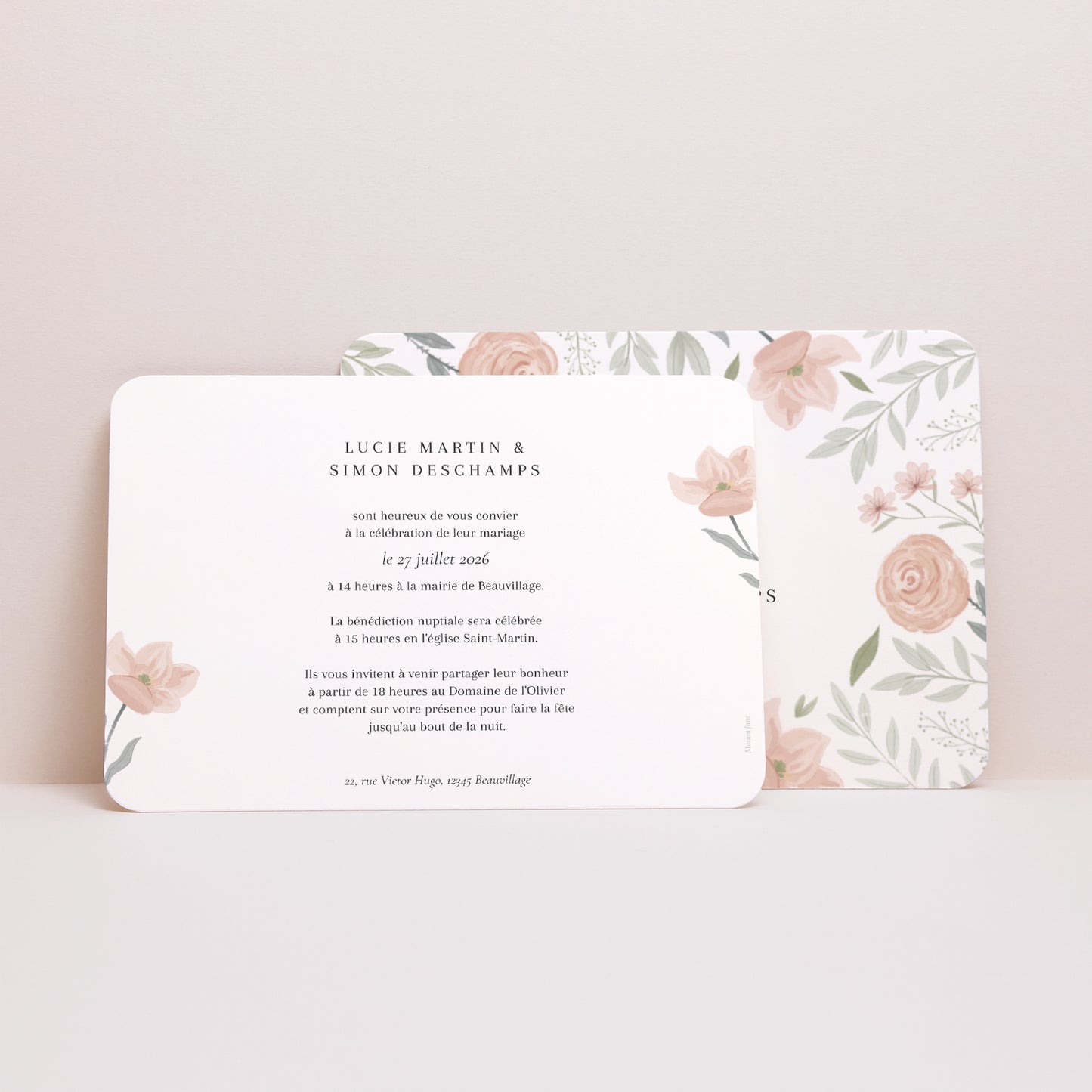 Faire-part Mariage Paysage, bords arrondis Encadré floral photo N° 2