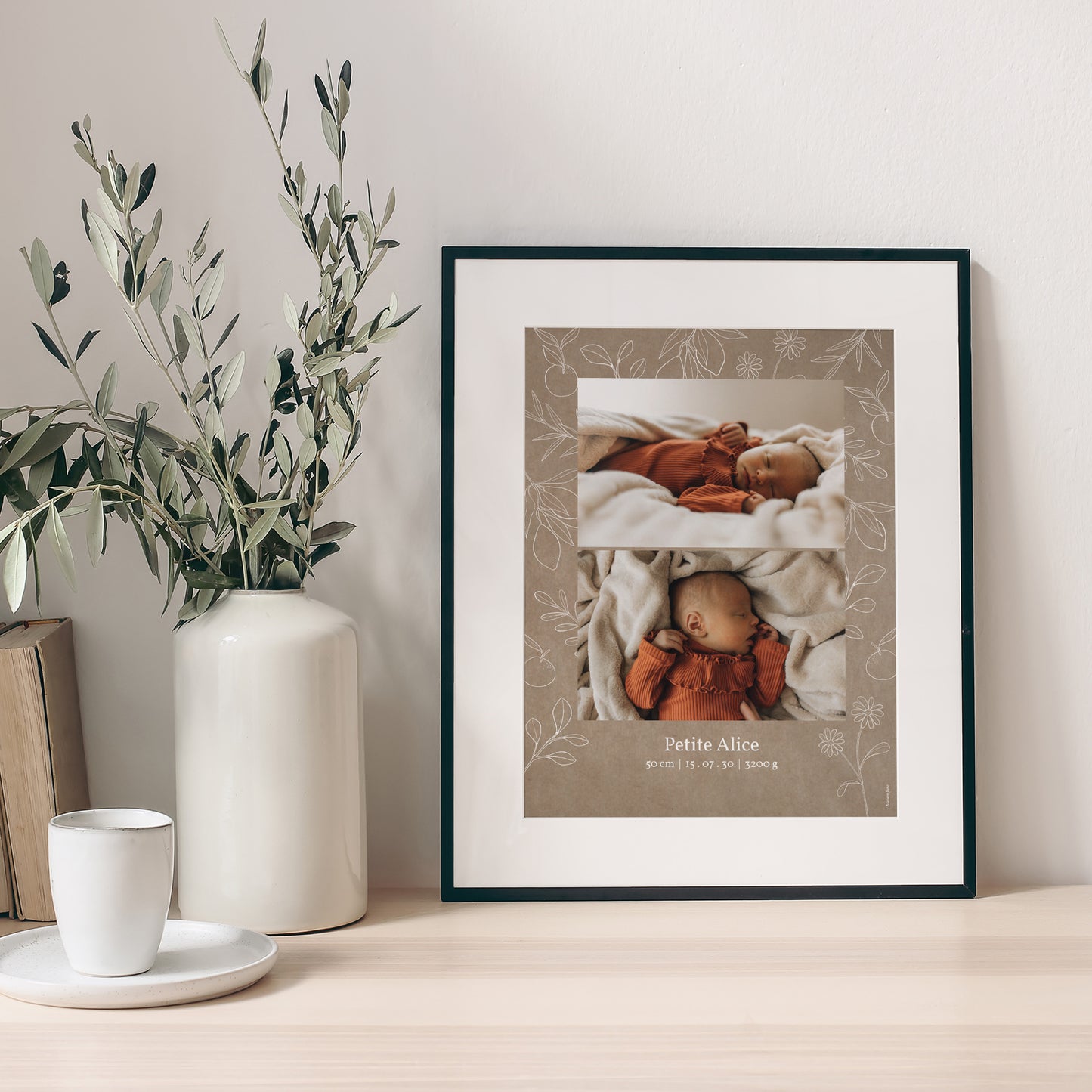 Affiche Naissance Portrait Kraft motif herbier photo N° 1
