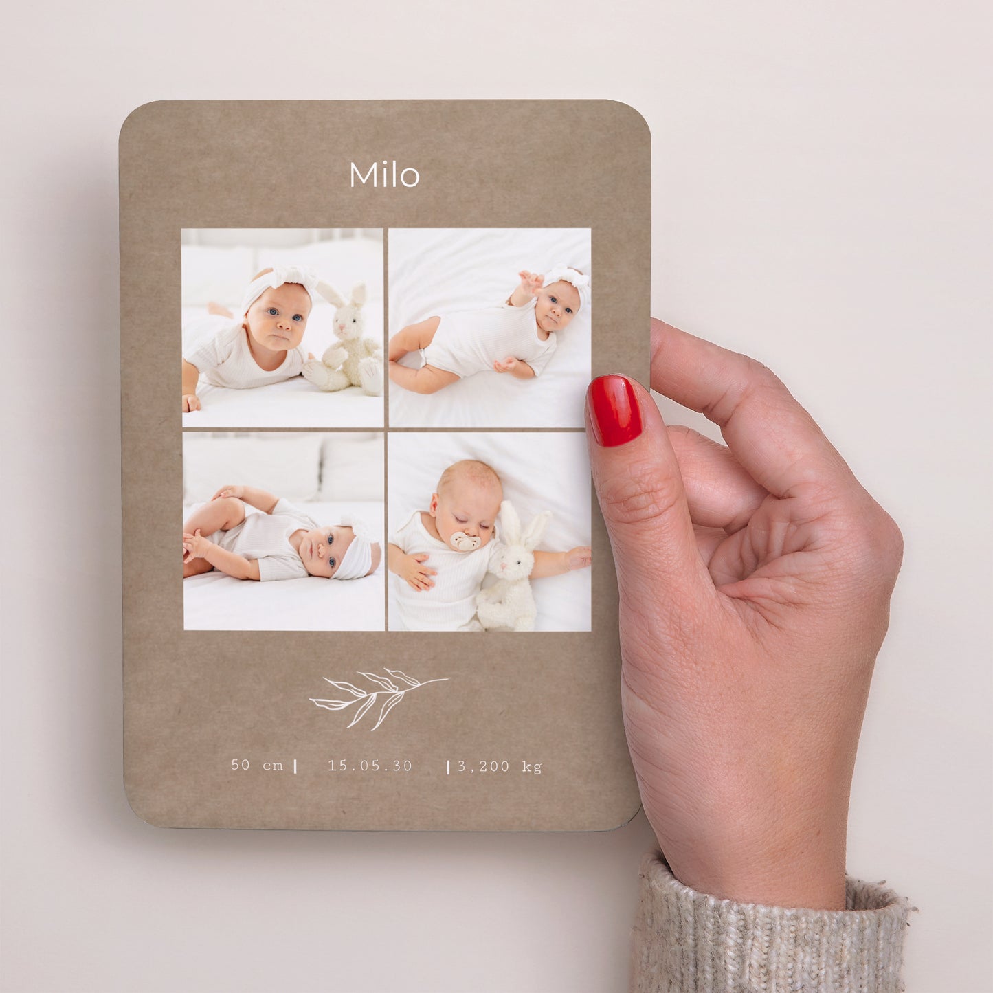 Faire-part Naissance Portrait, bords arrondis brin et kraft photo N° 2