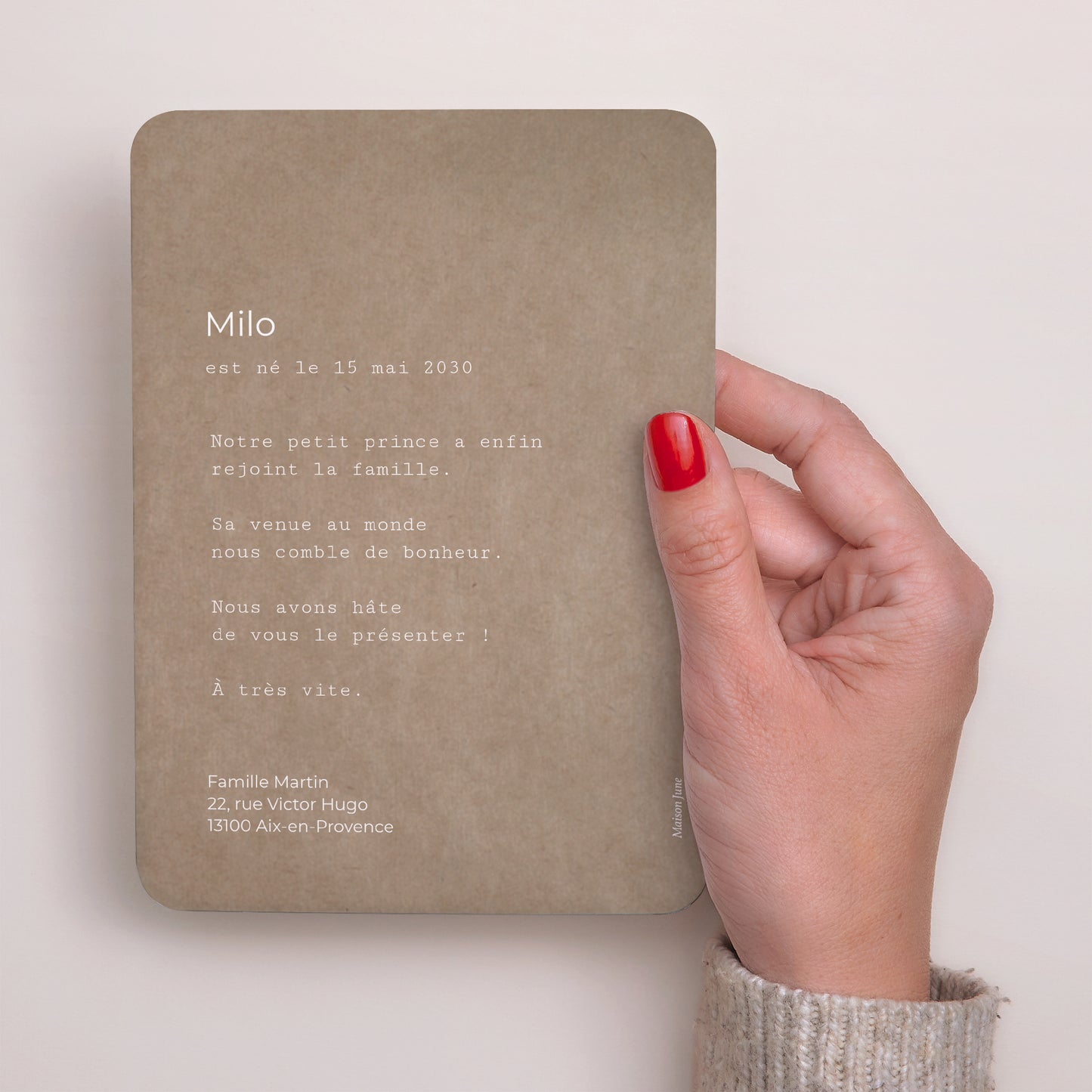 Faire-part Naissance Portrait, bords arrondis brin et kraft photo N° 3