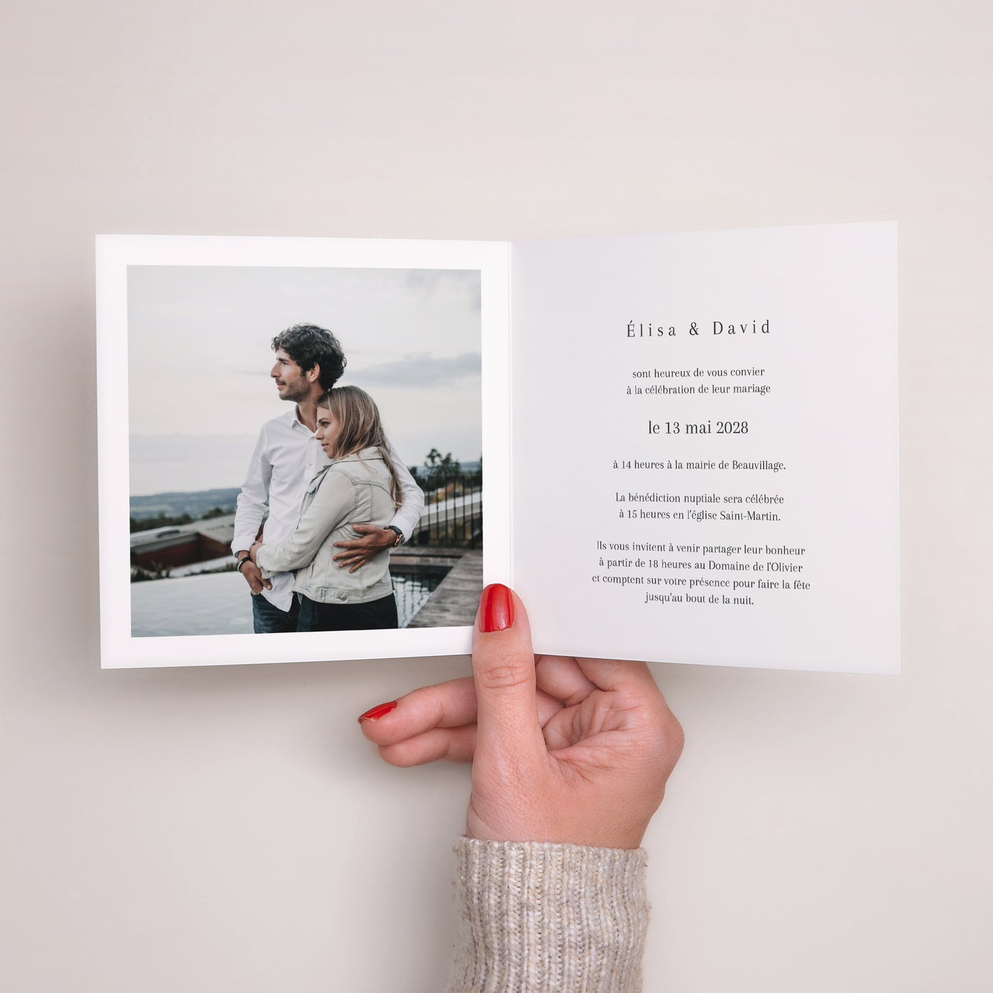 Faire-part Mariage Carré double volet alliance romantique photo N° 2