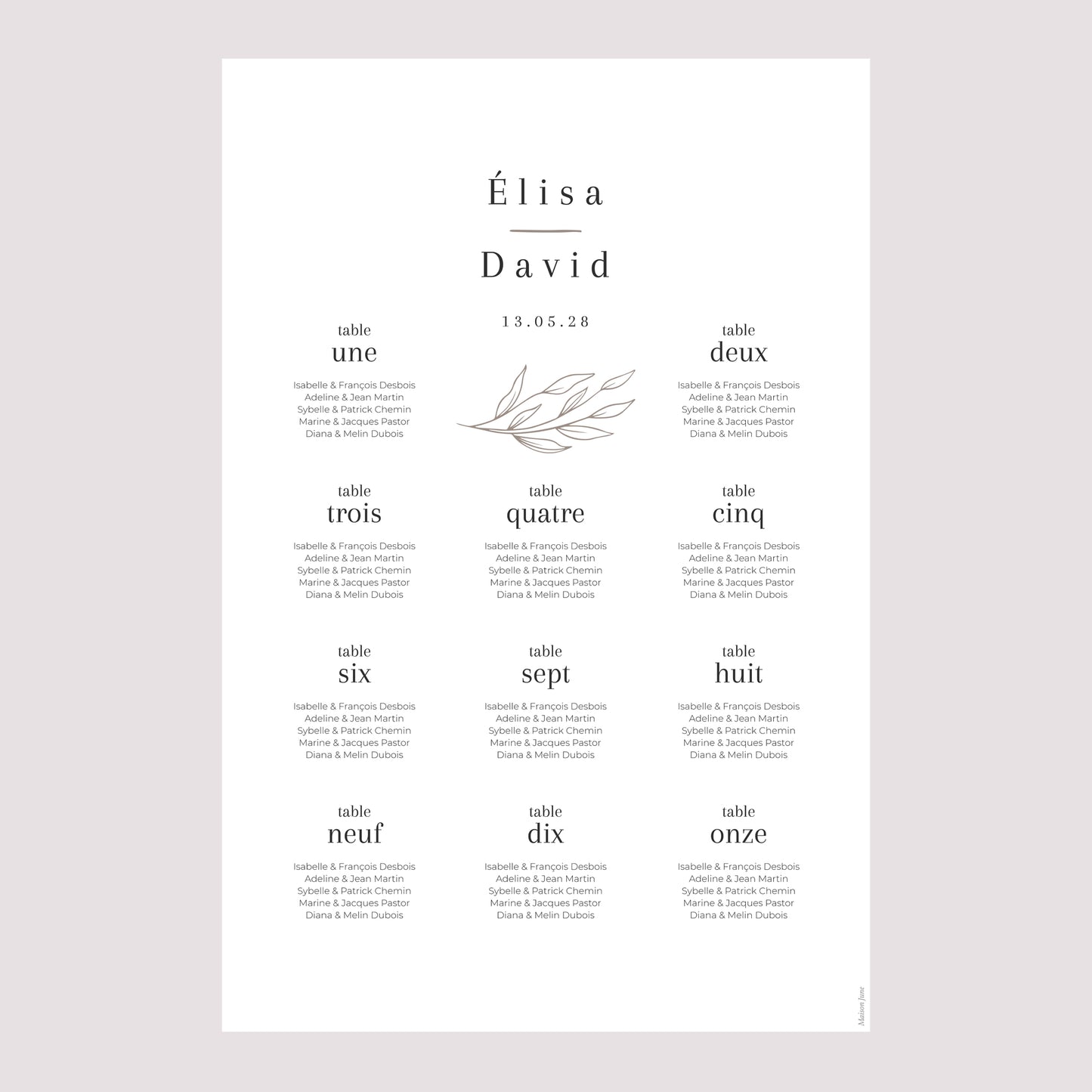 Plan de table Mariage Portrait 60 x 90 cm Alliance romantique photo N° 2
