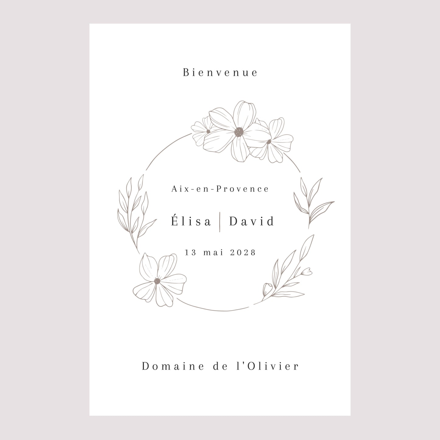 Panneau bienvenue Mariage Portrait 60 x 90 cm Alliance romantique photo N° 2