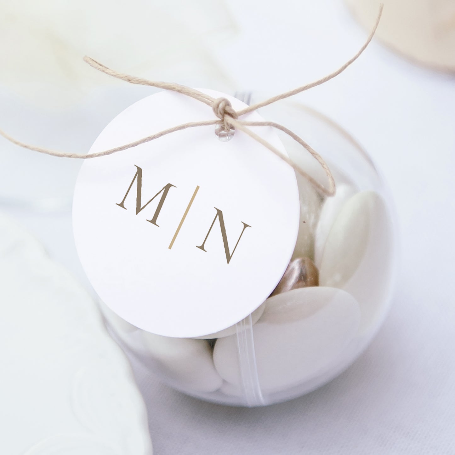 Boîte à dragées Mariage boule avec étiquette ronde Dorure élégante photo N° 1