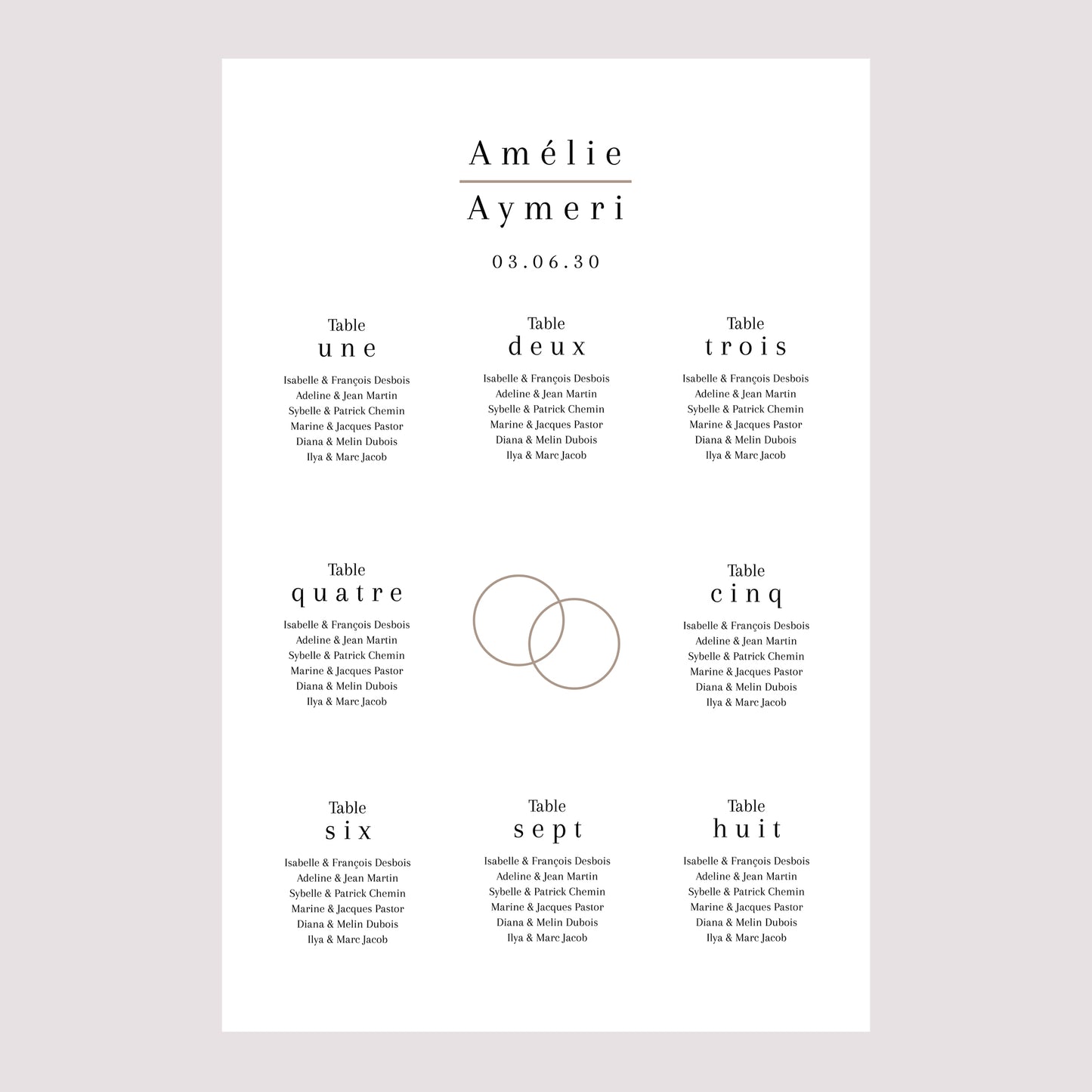 Plan de table Mariage Portrait Destins liés photo N° 2