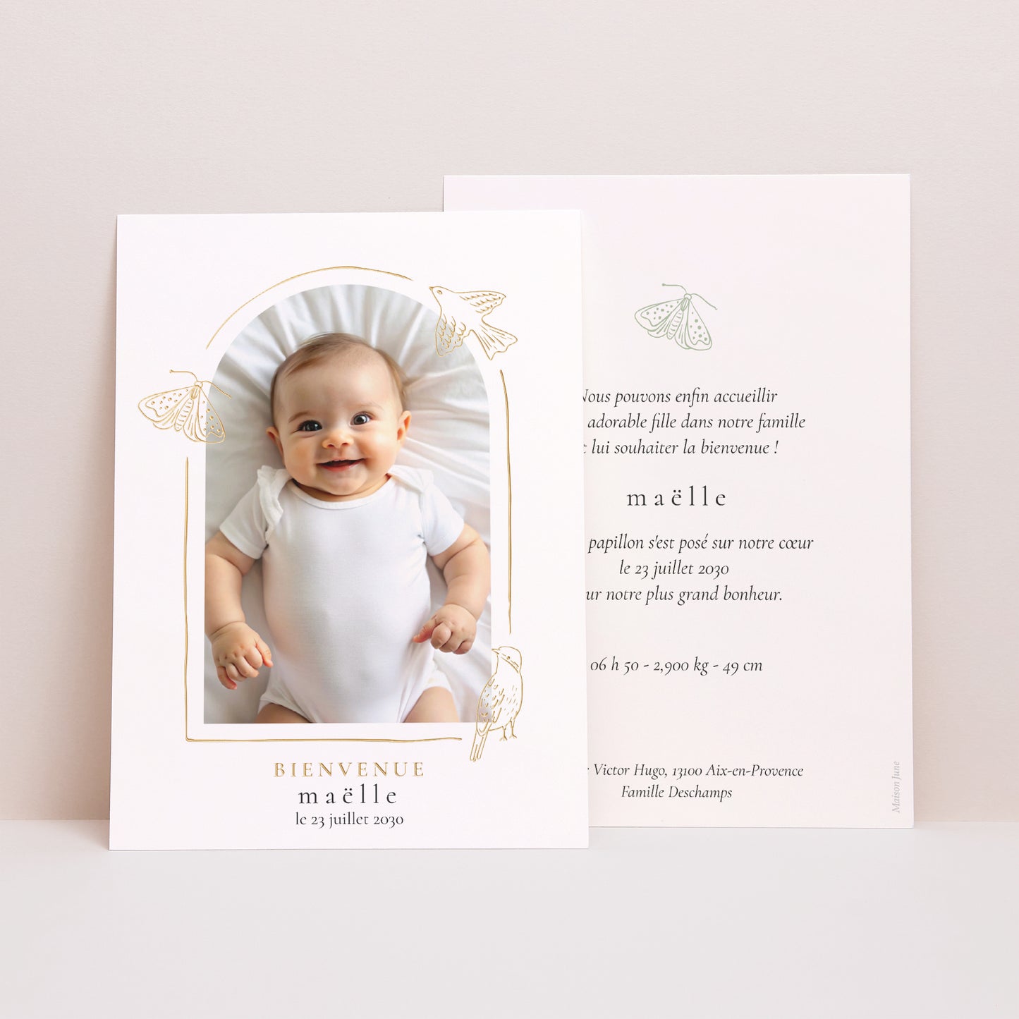 Faire-part Naissance Portrait Printemps Doré photo N° 1