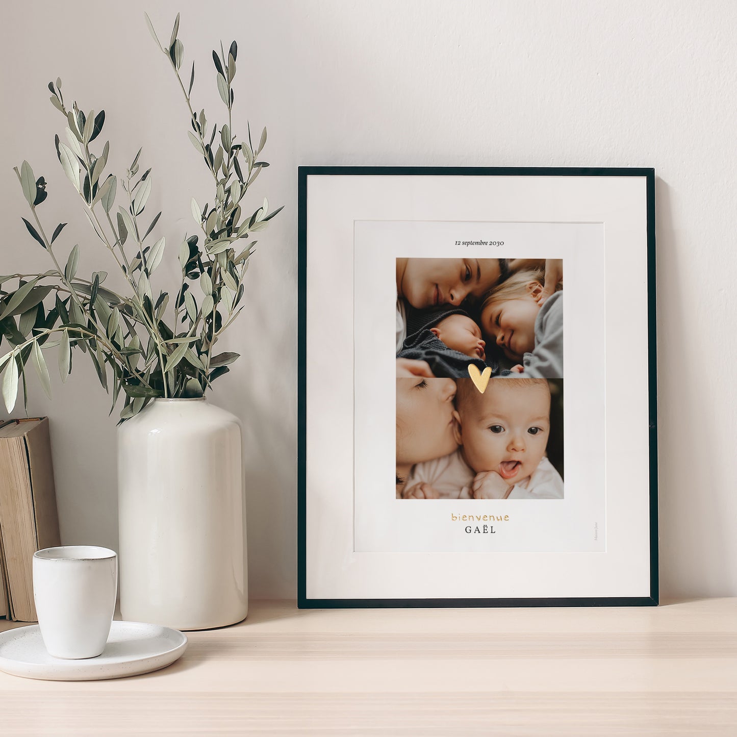 Affiche Naissance Portrait Coeur dorure multiphotos photo N° 1