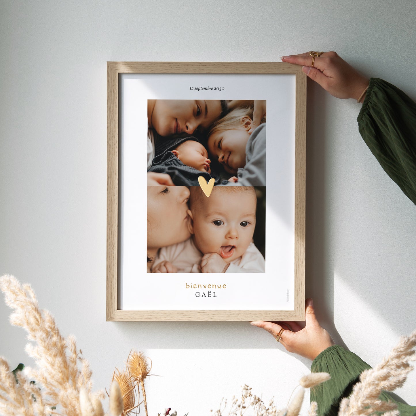 Affiche Naissance Portrait Coeur dorure multiphotos photo N° 2