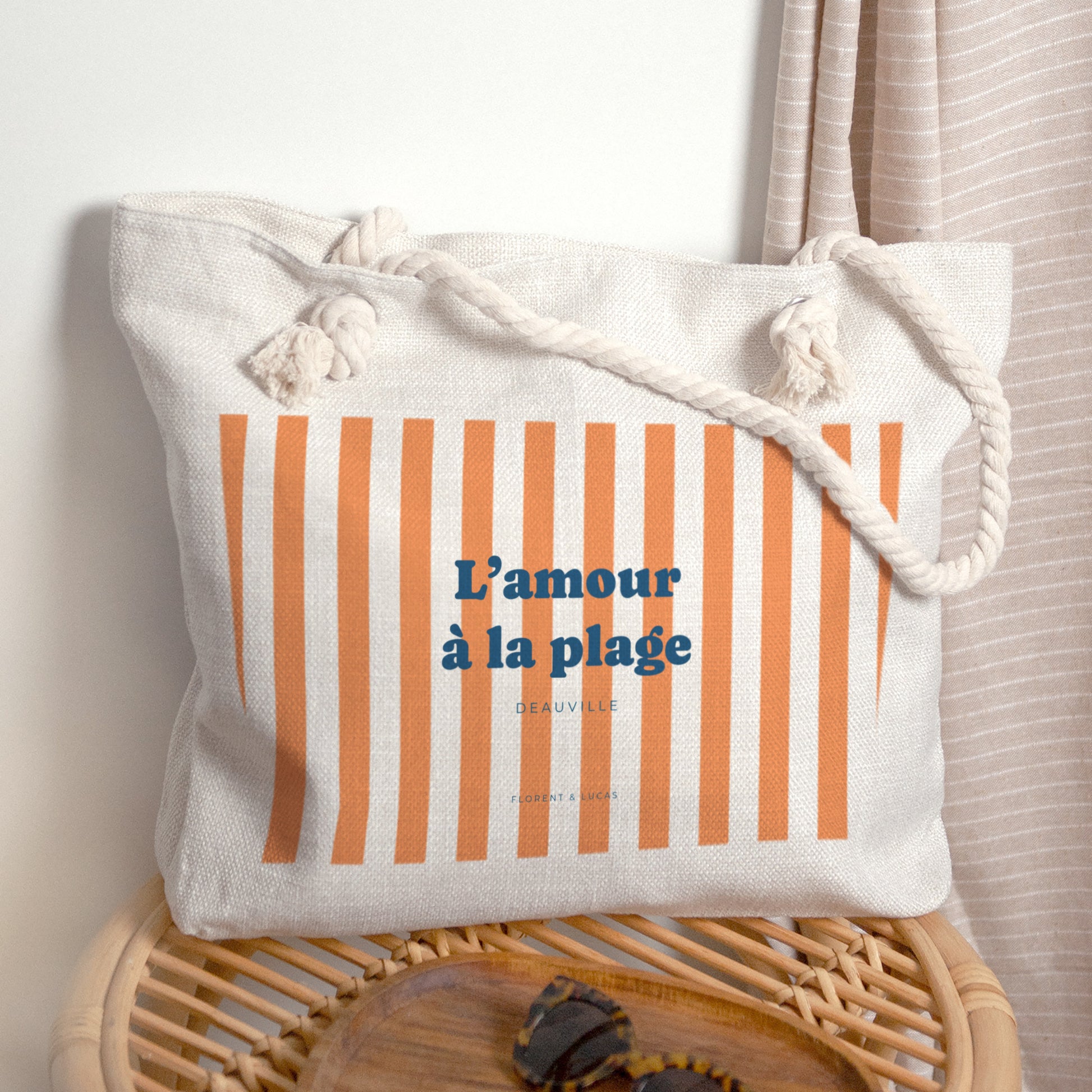 Sac cabas Objets Anse en corde L'amour à la plage orange photo N° 1