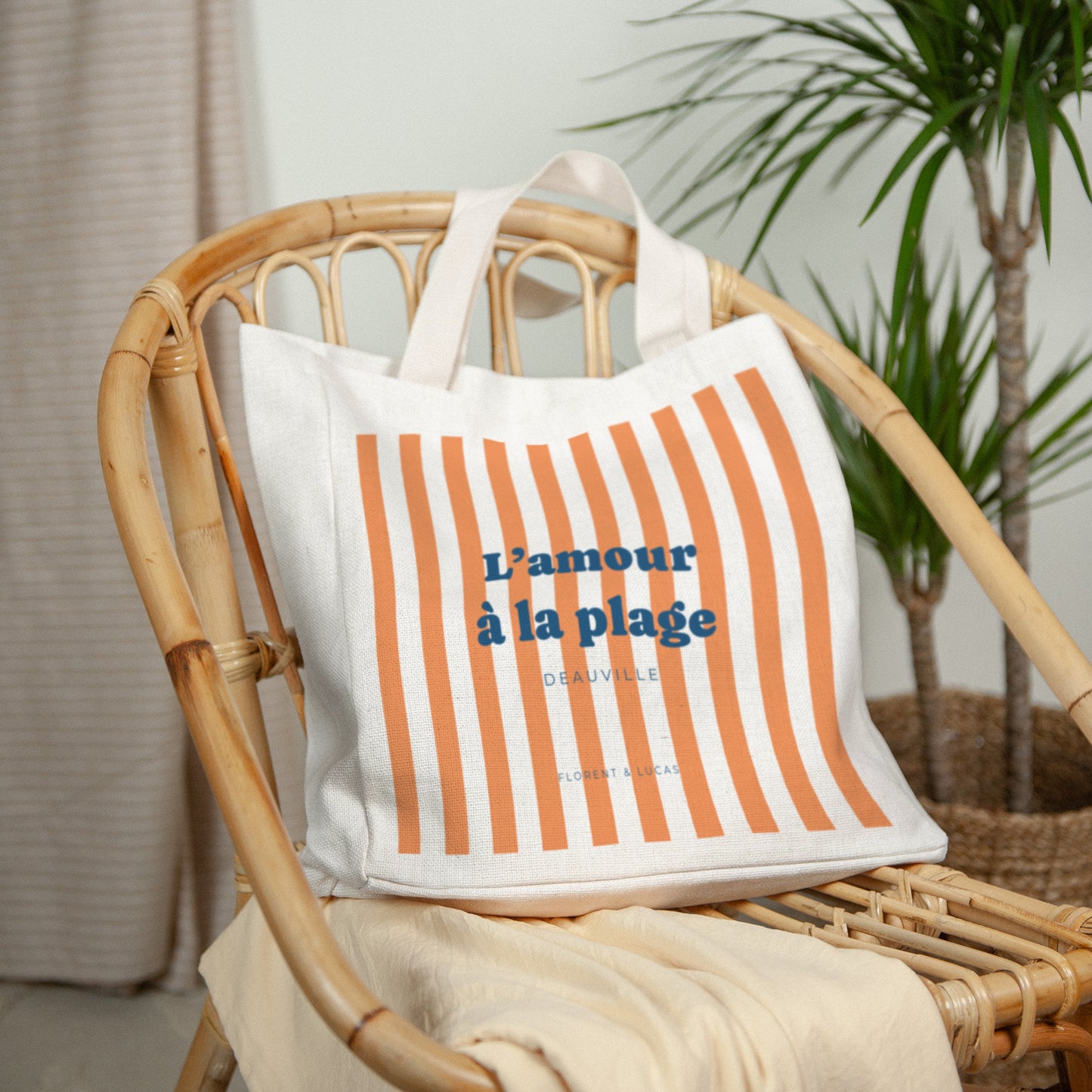 Tote bag Objets Anse en toile L'amour à la plage orange photo N° 2