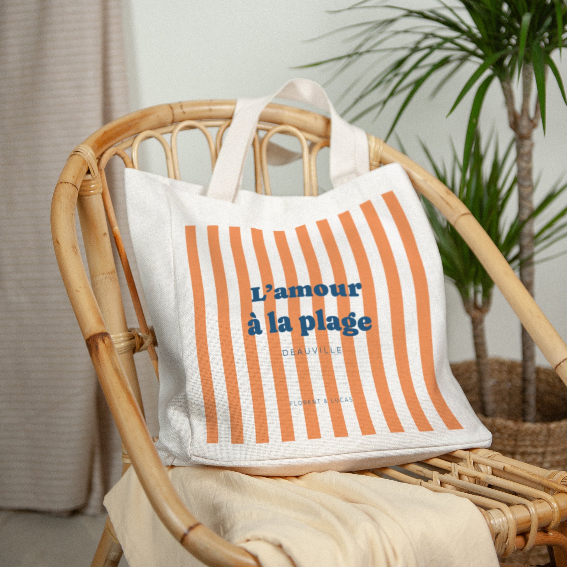 Tote bag Objets Anse en toile L'amour à la plage orange photo N° 2