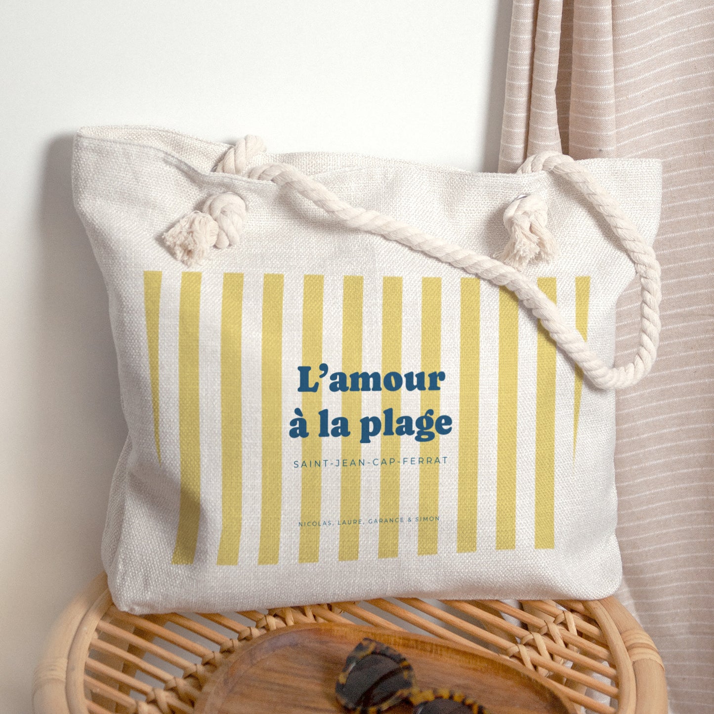 Sac cabas Objets Anse en corde L'amour à la plage jaune photo N° 1