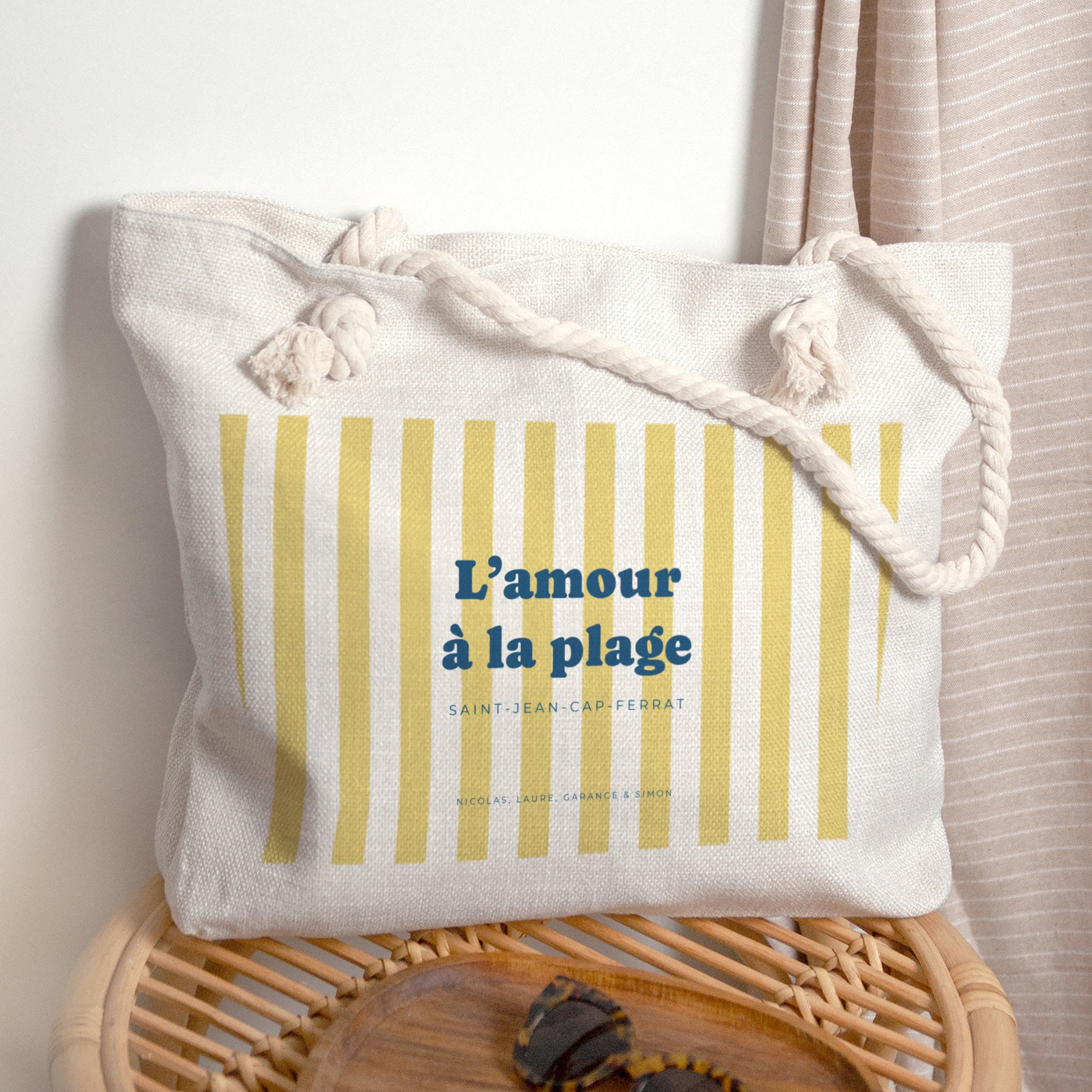 Sac cabas Objets Anse en corde L'amour à la plage jaune photo N° 1