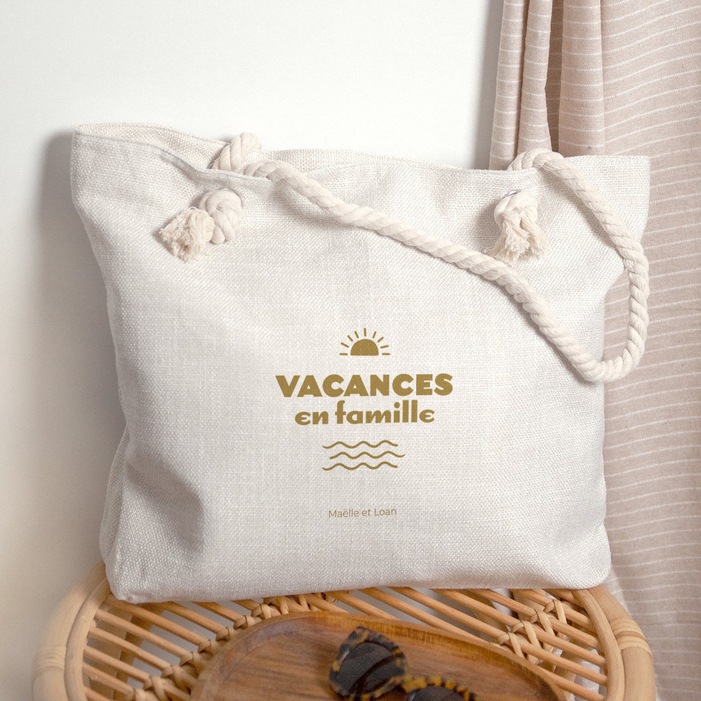Sac cabas Objets Anse en corde Vacances en famille photo N° 1