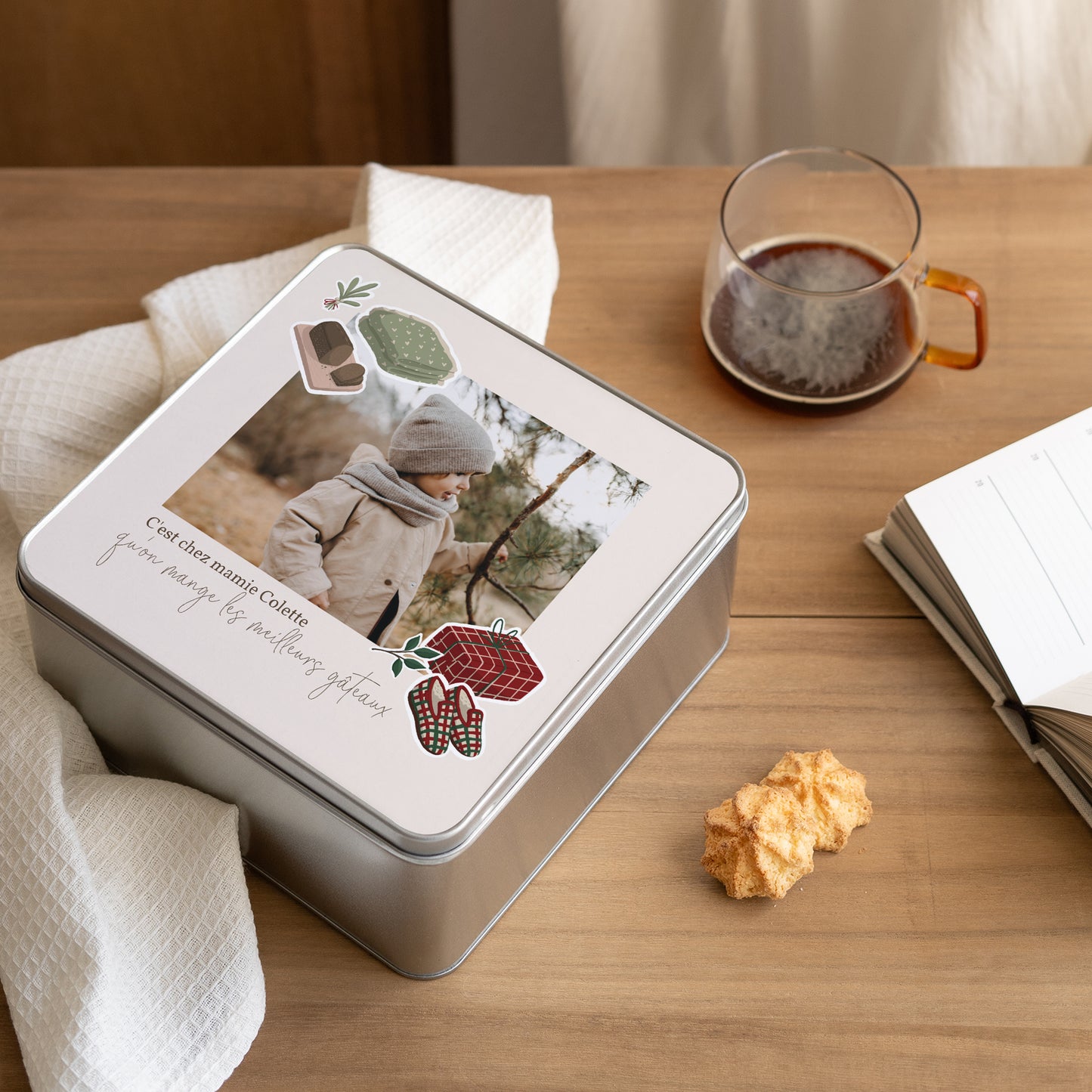 Boite métallique Fin d'année Carrée Stickers noël photo N° 2