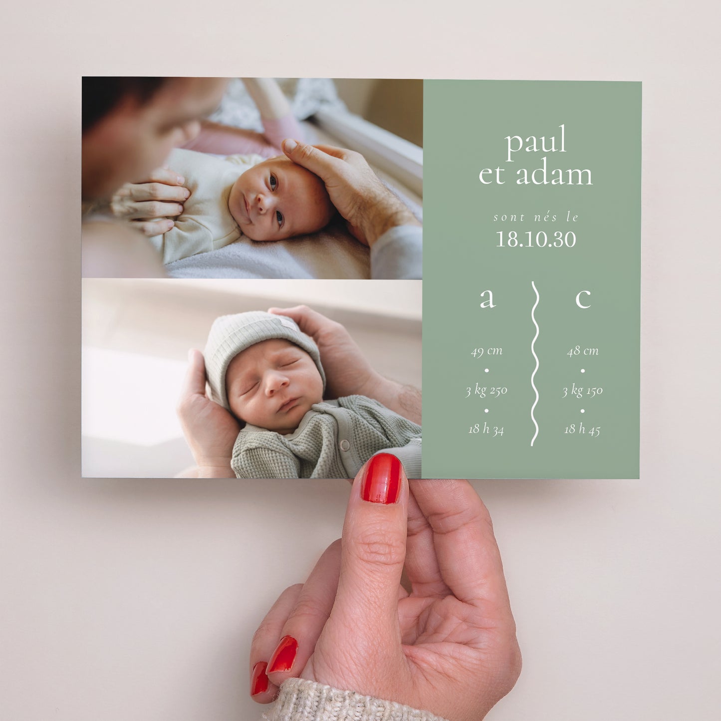 Faire-part Naissance Paysage Jumeaux Couleur Vert photo N° 3