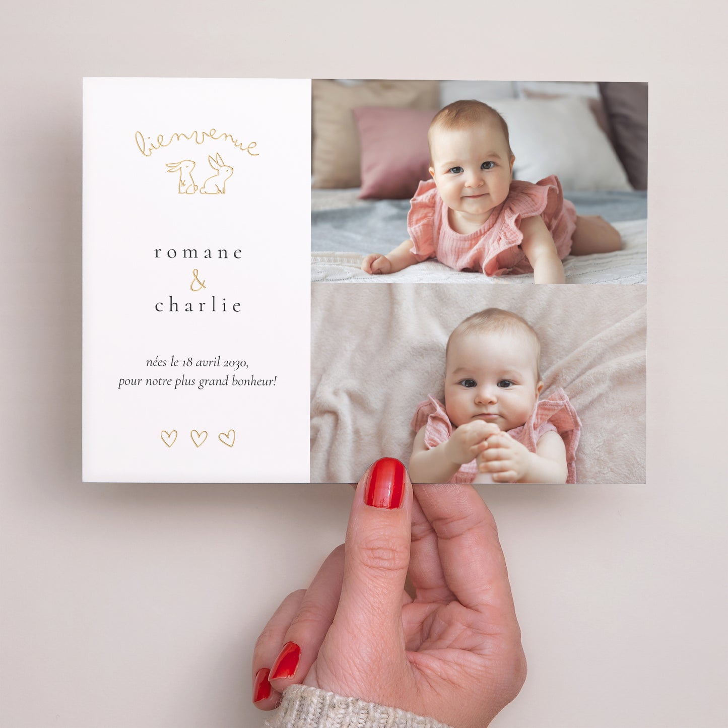 Faire-part Naissance Paysage Deux petits lapins photo N° 3
