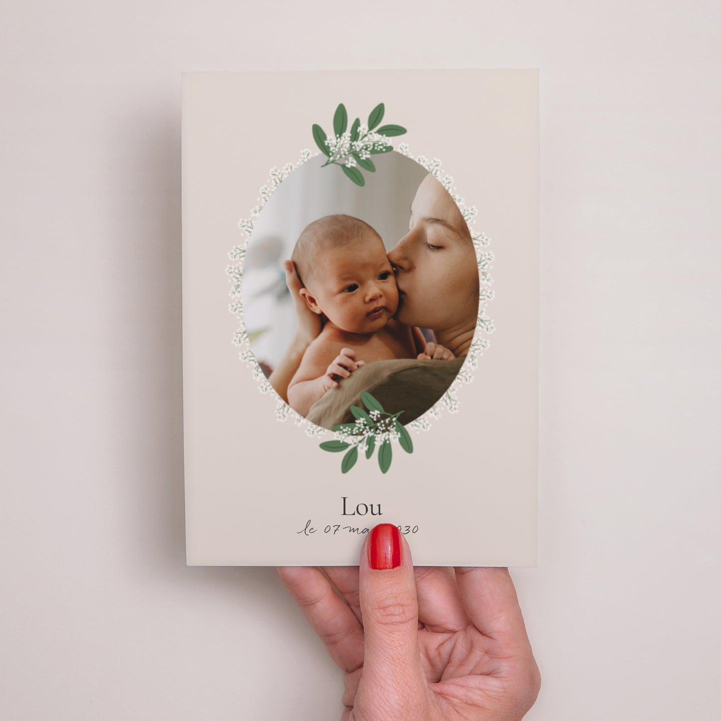 Faire-part Naissance Portrait Médaillon fleuri photo N° 2