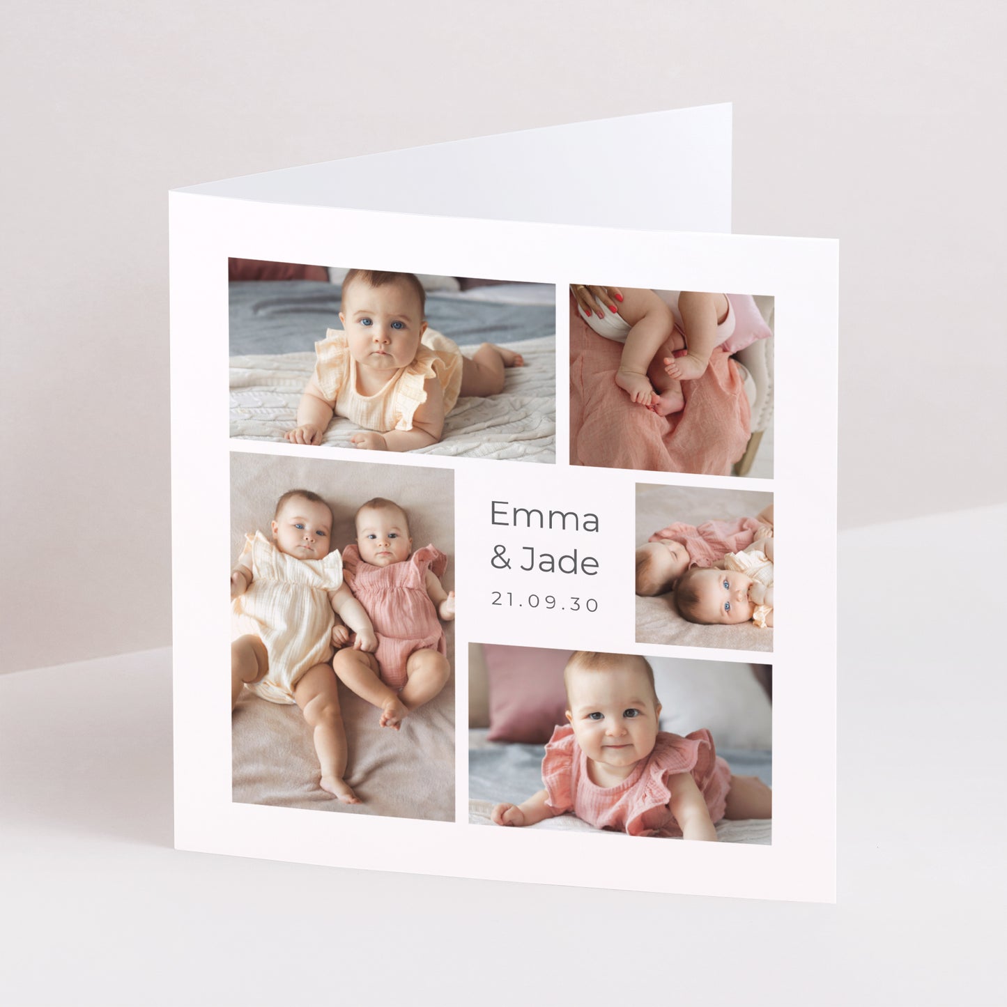 Faire-part Naissance Carré double volet Multiphotos jumeaux photo N° 1