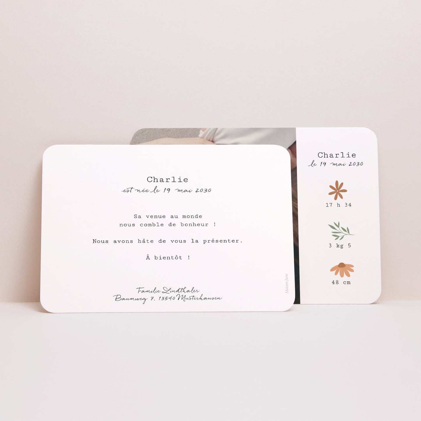 Faire-part Naissance Paysage, bords arrondis Petites fleur des champs photo N° 3