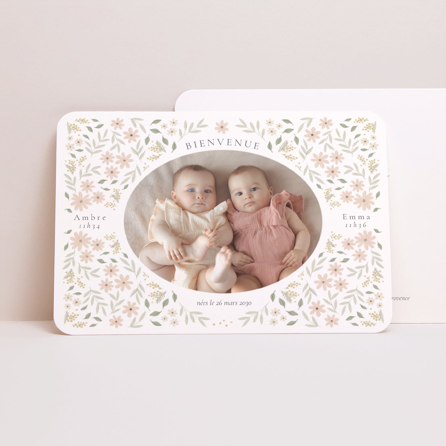 Faire-part Naissance Paysage, bords arrondis Duo Floral photo N° 1