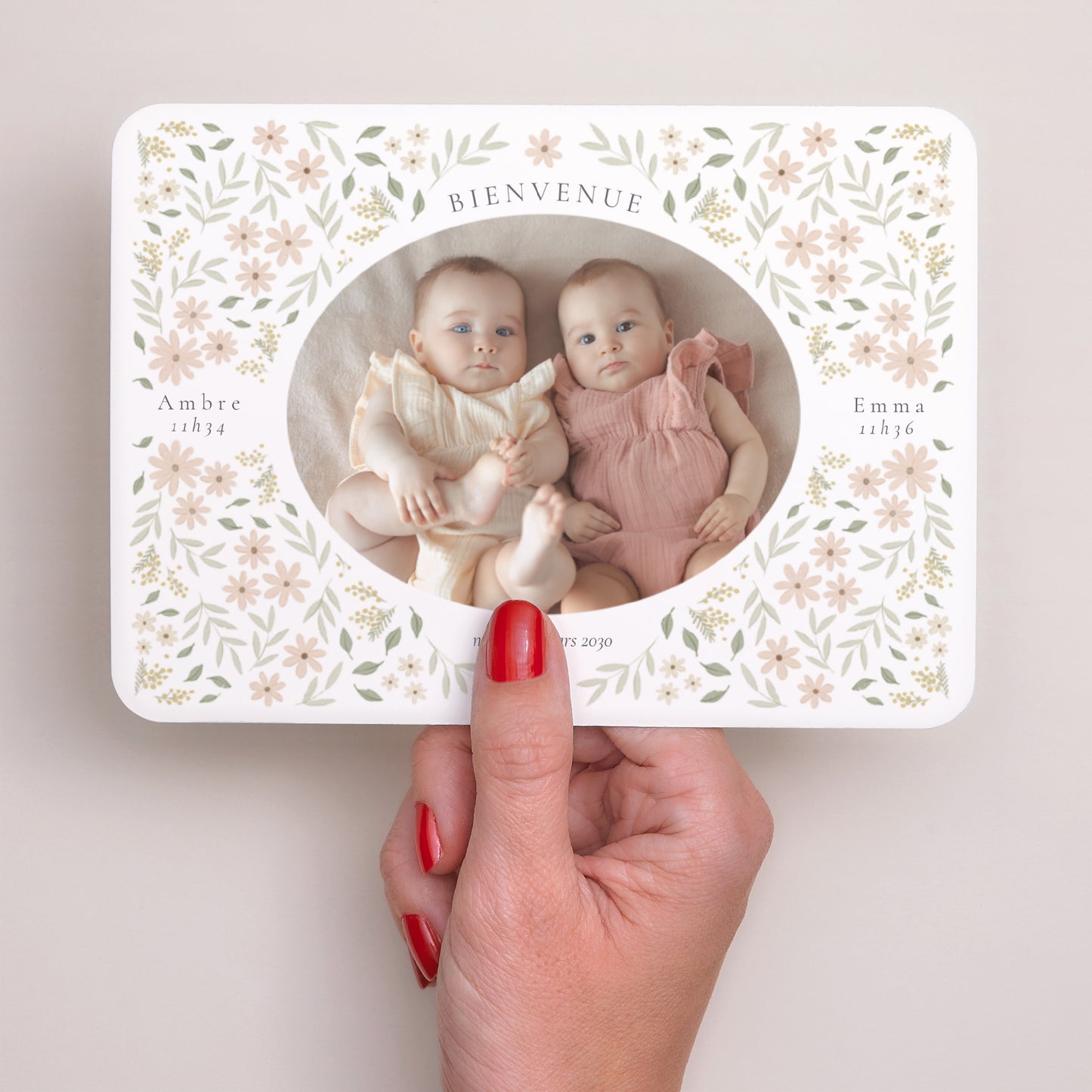 Faire-part Naissance Paysage, bords arrondis Duo Floral photo N° 3