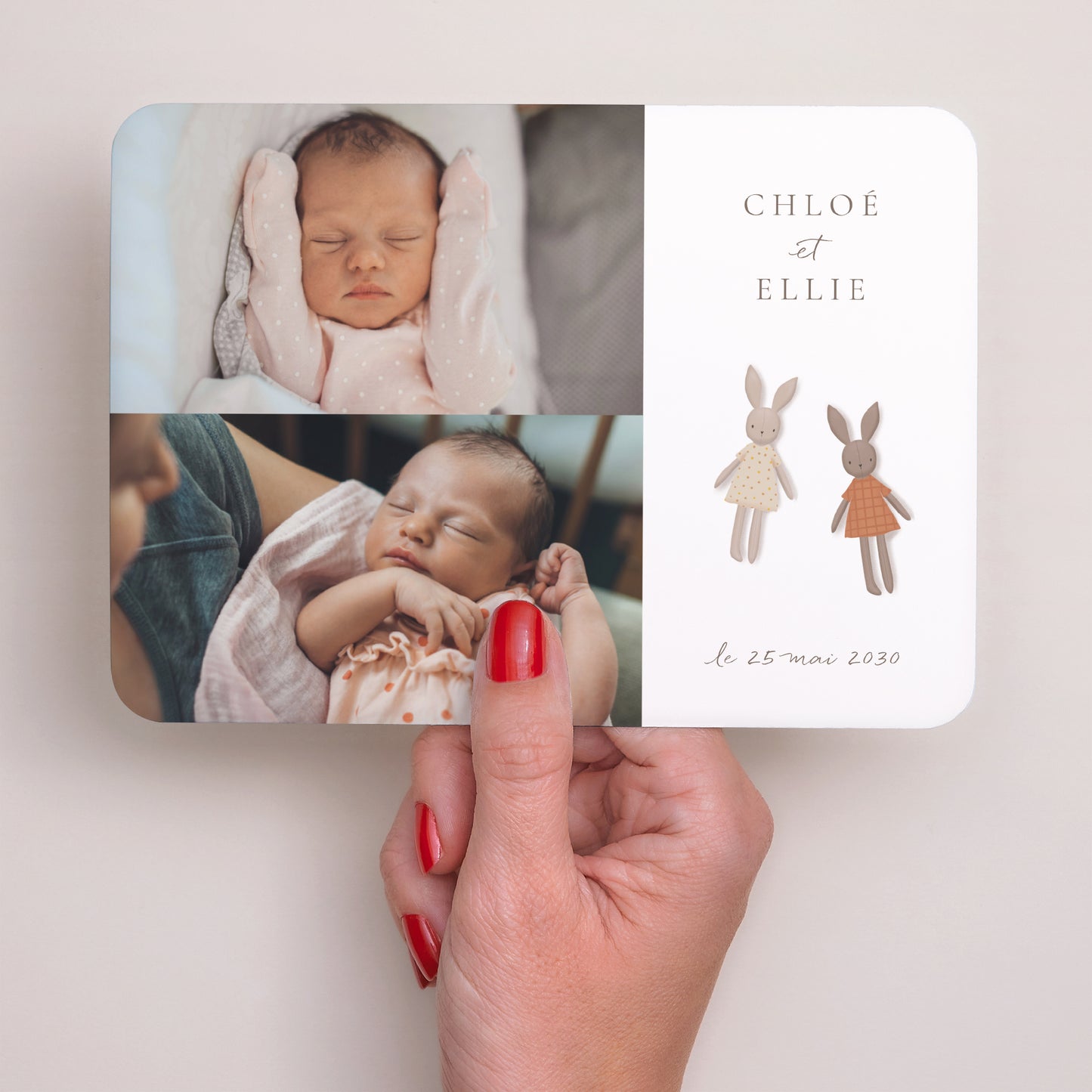 Faire-part Naissance Paysage, bords arrondis Lapin Duo photo N° 3