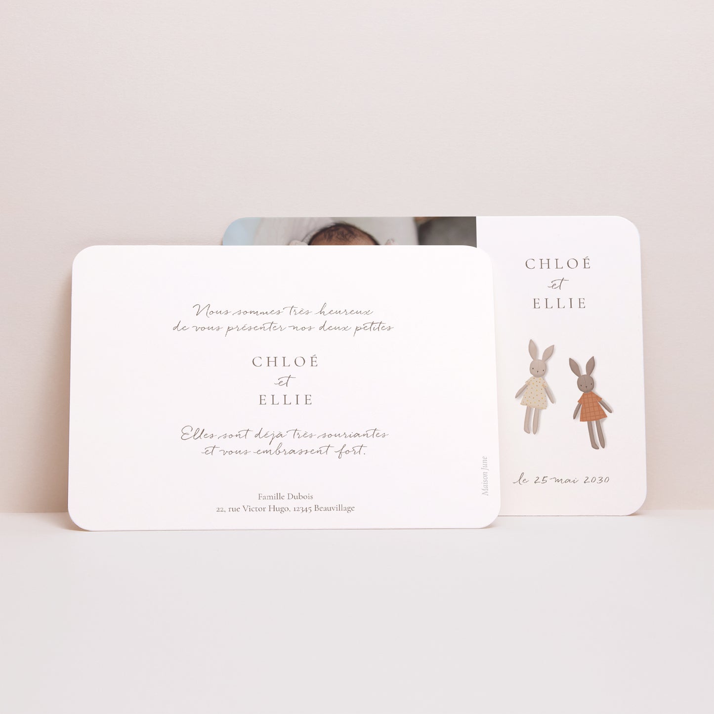 Faire-part Naissance Paysage, bords arrondis Lapin Duo photo N° 3
