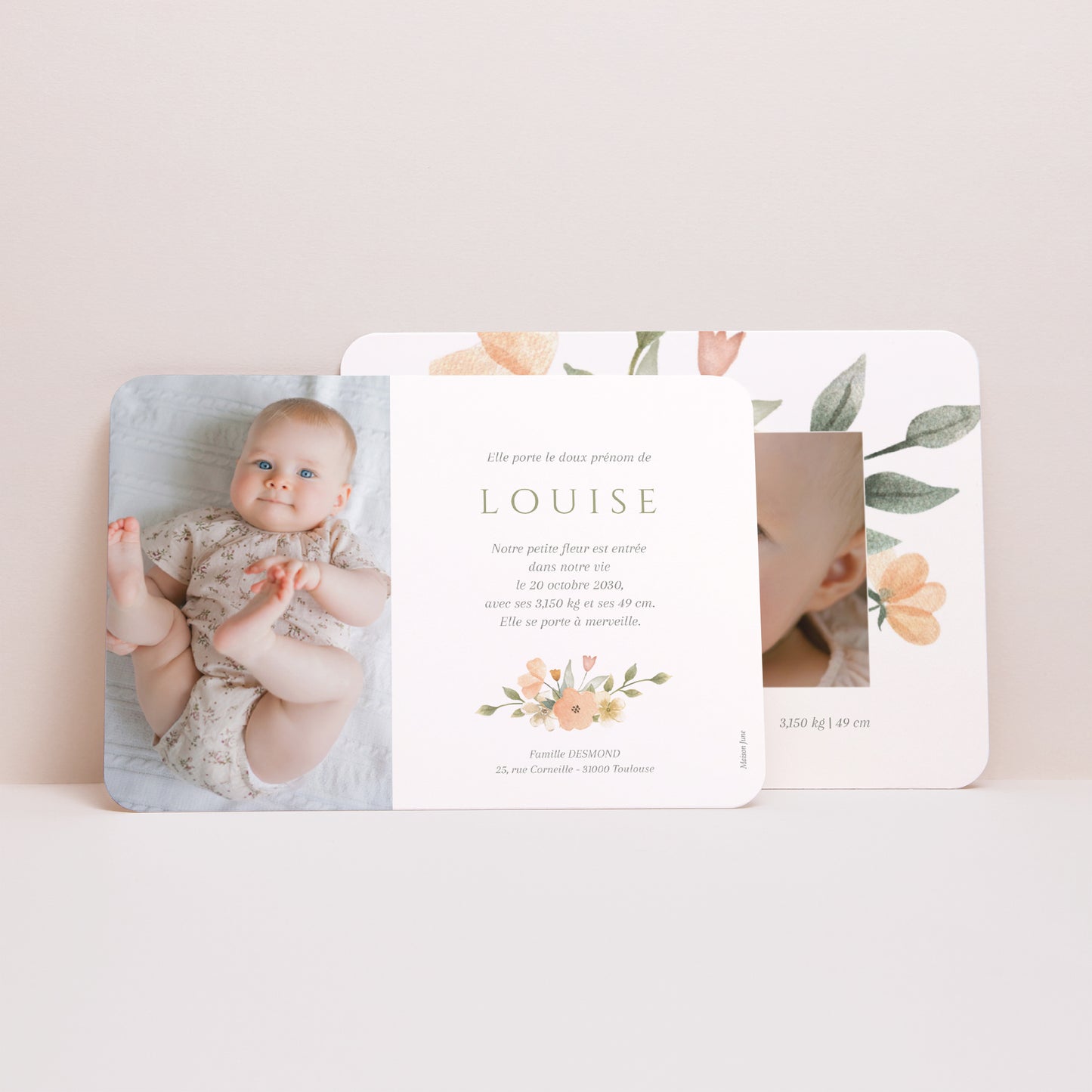 Faire-part Naissance Paysage, bords arrondis Jolies fleurs photo N° 3