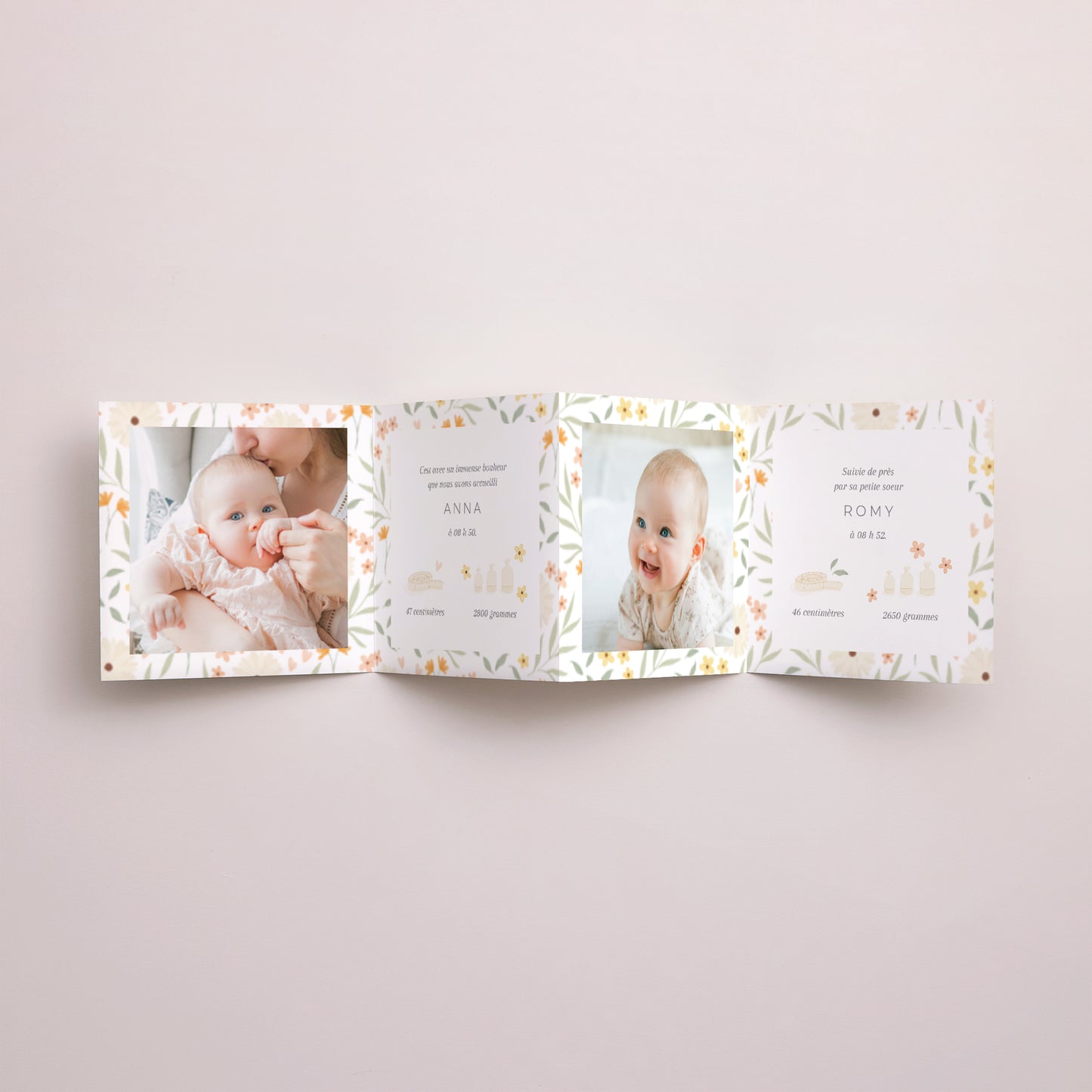 Faire-part Naissance Accordéon Liberty Jumelles photo N° 3