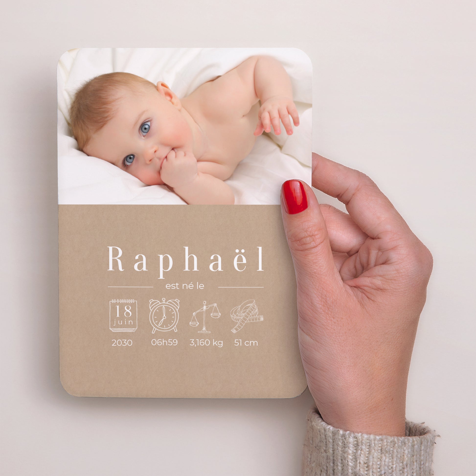 Faire-part Naissance Portrait, bords arrondis Kraft icônes photo N° 2
