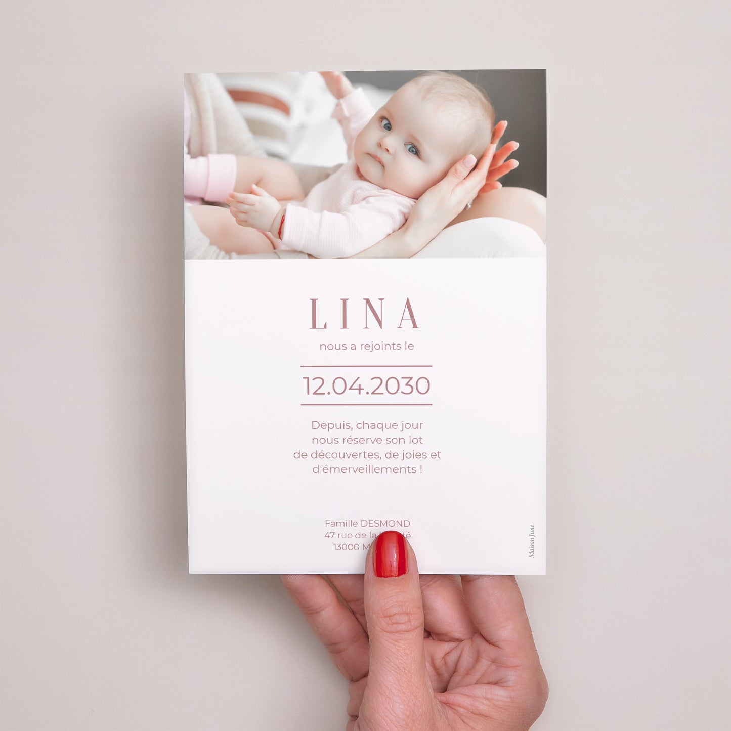 Faire-part Naissance Portrait Epuré rose photo N° 3