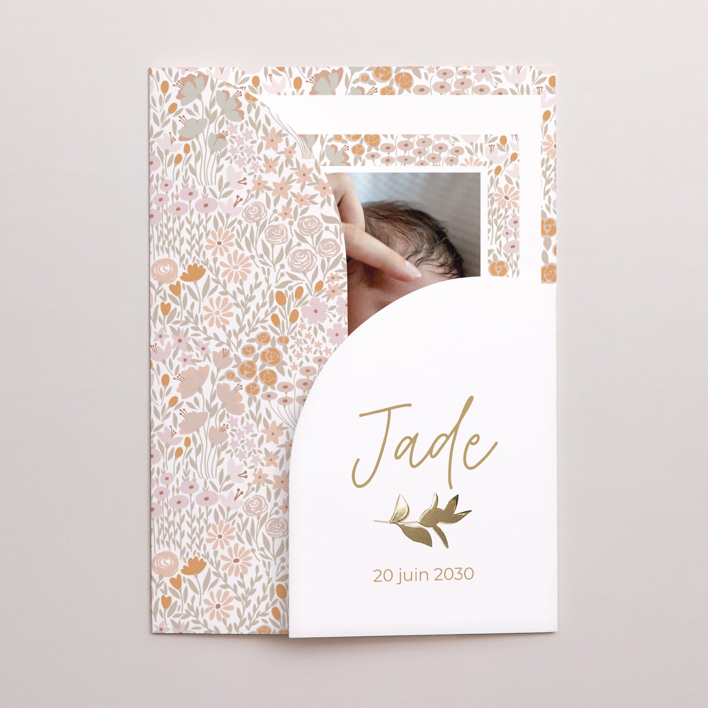 Faire-part Naissance Pochette 2 cartes Liberty Flowers photo N° 1
