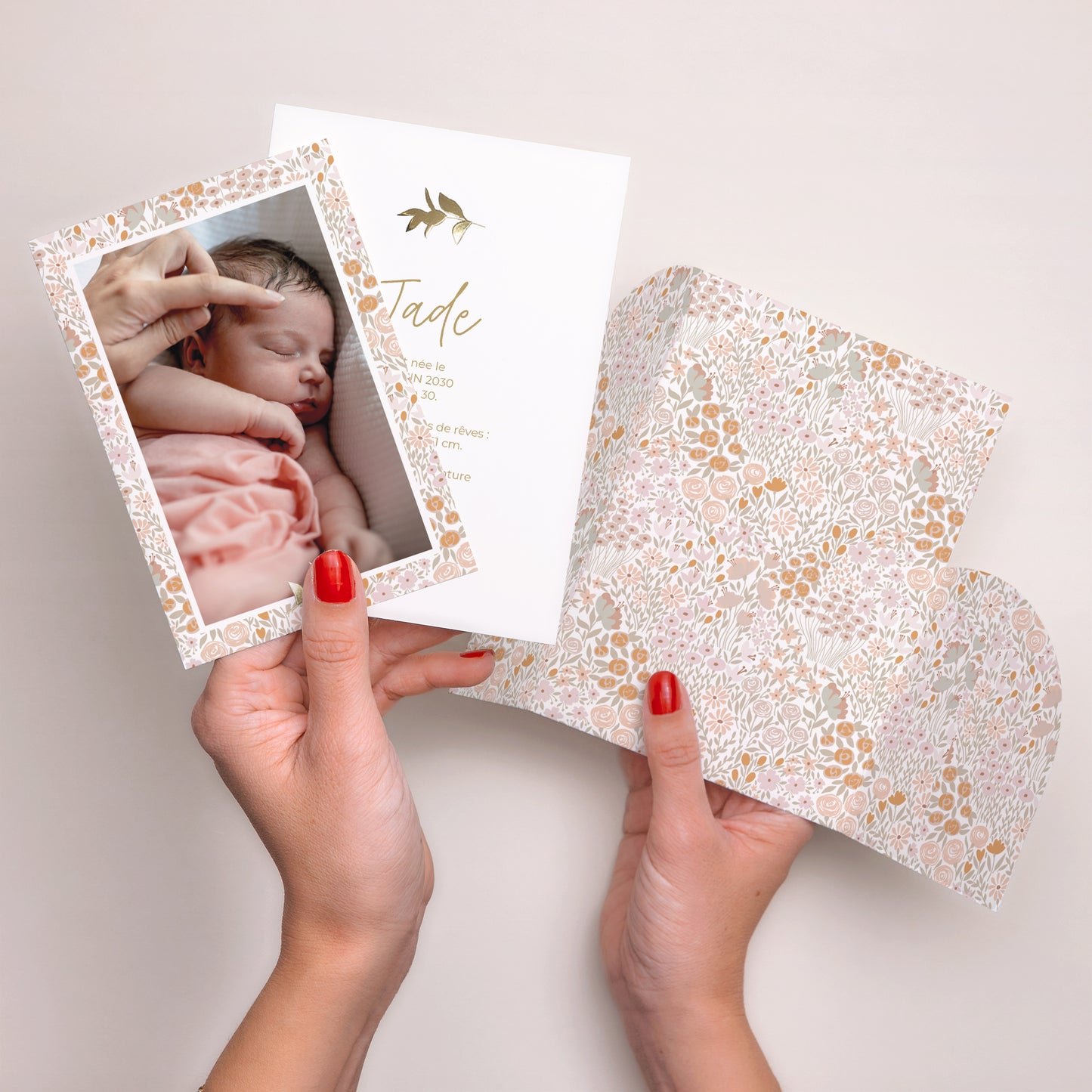Faire-part Naissance Pochette 2 cartes Liberty Flowers photo N° 4