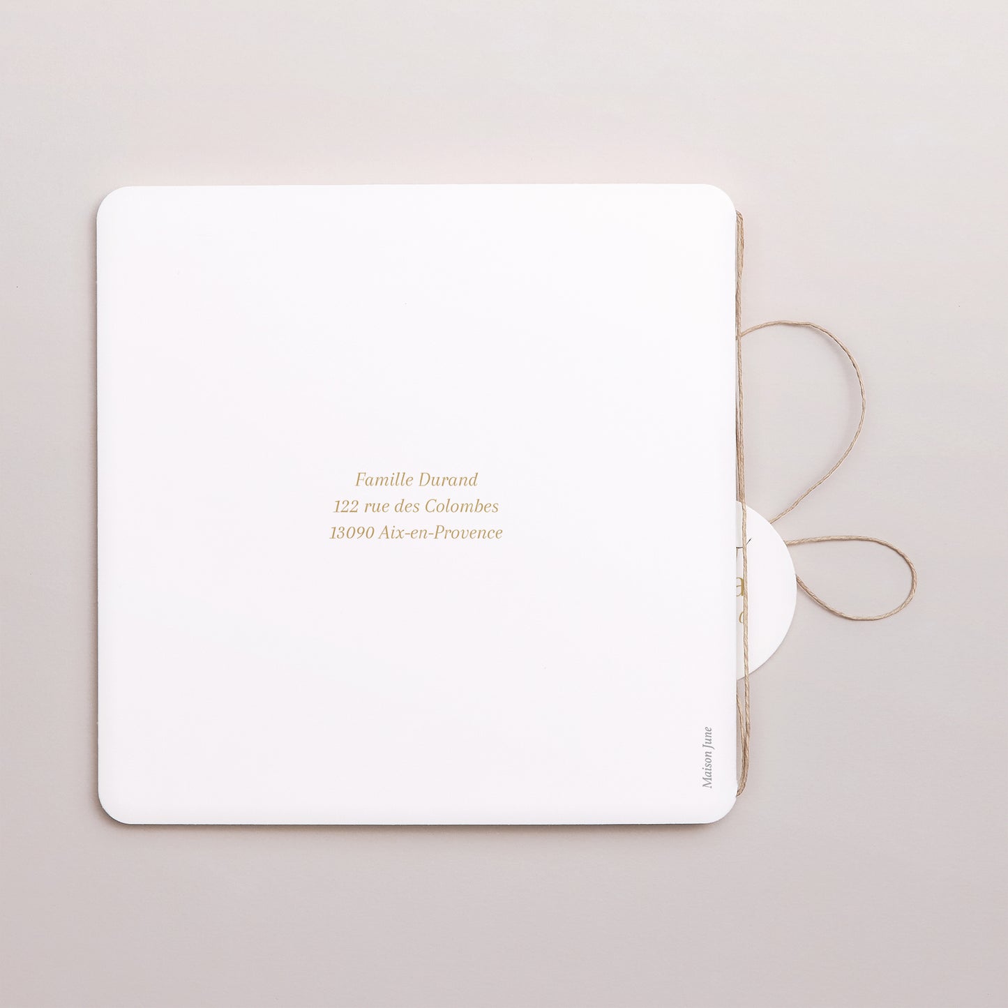 Faire-part Naissance Carré double volet, coins arrondis, étiquette ronde Brise dorée photo N° 3