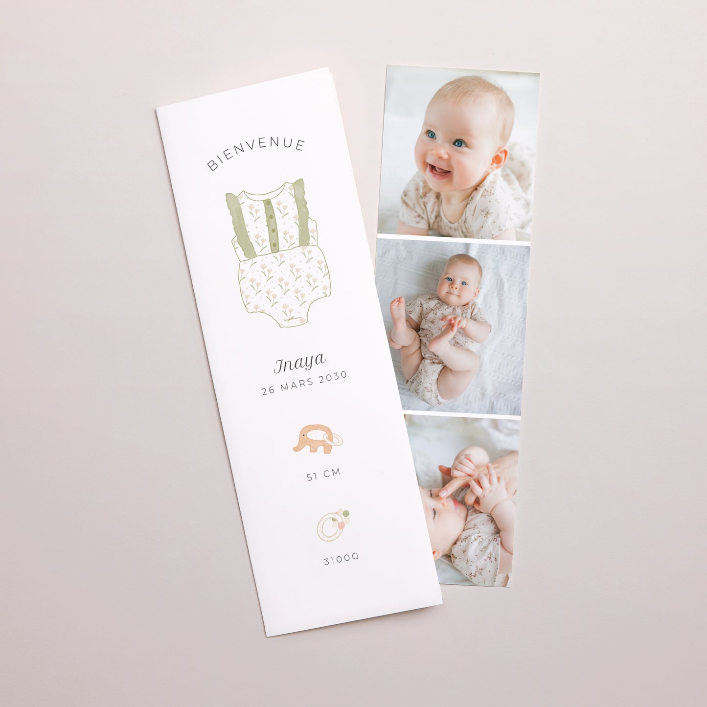 Faire-part Naissance Marque-page photo Trousseau fille photo N° 1