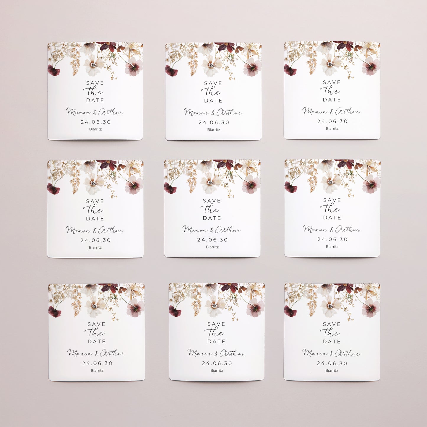 Save the date Mariage Lot de 9, magnétique fleurs séchées des prés photo N° 3