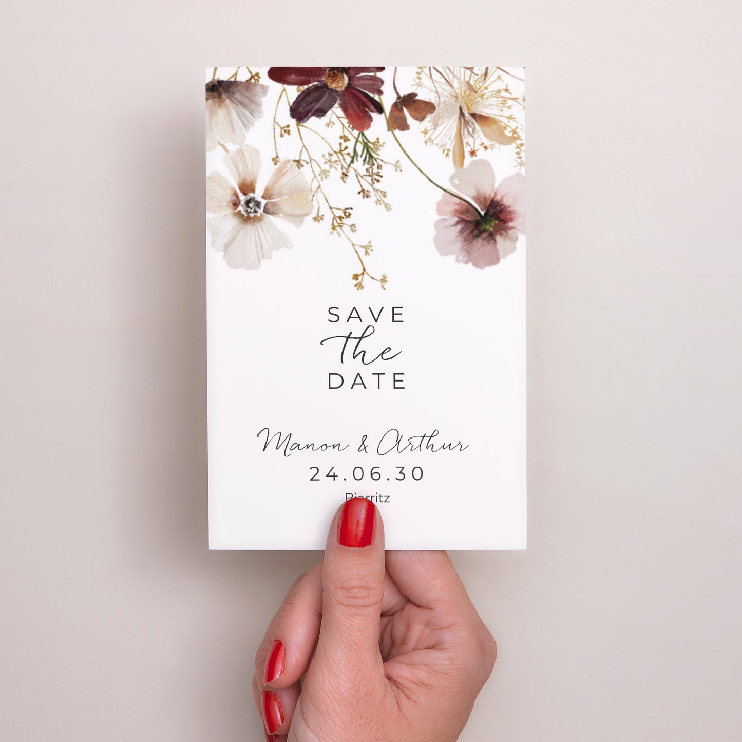 Save the date Mariage Portrait fleurs séchées des prés photo N° 2