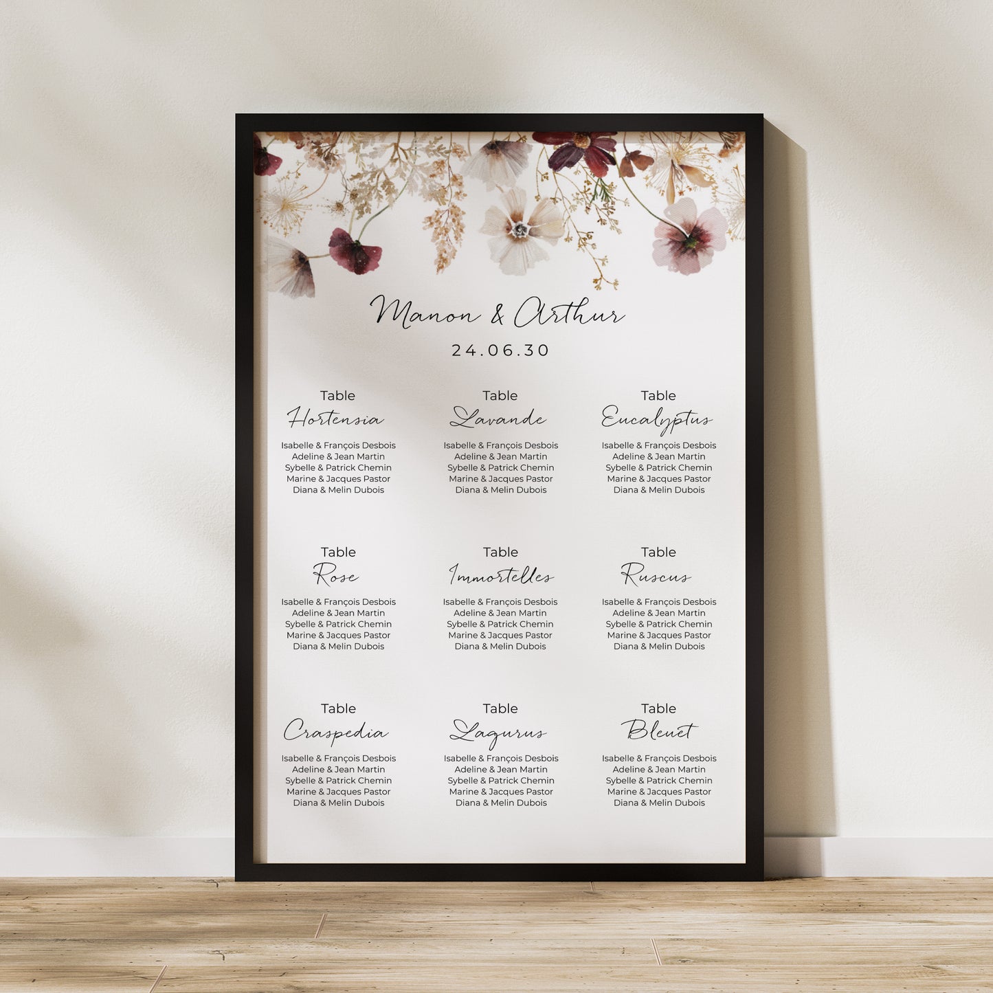 Plan de table Mariage Portrait fleurs séchées des prés photo N° 1