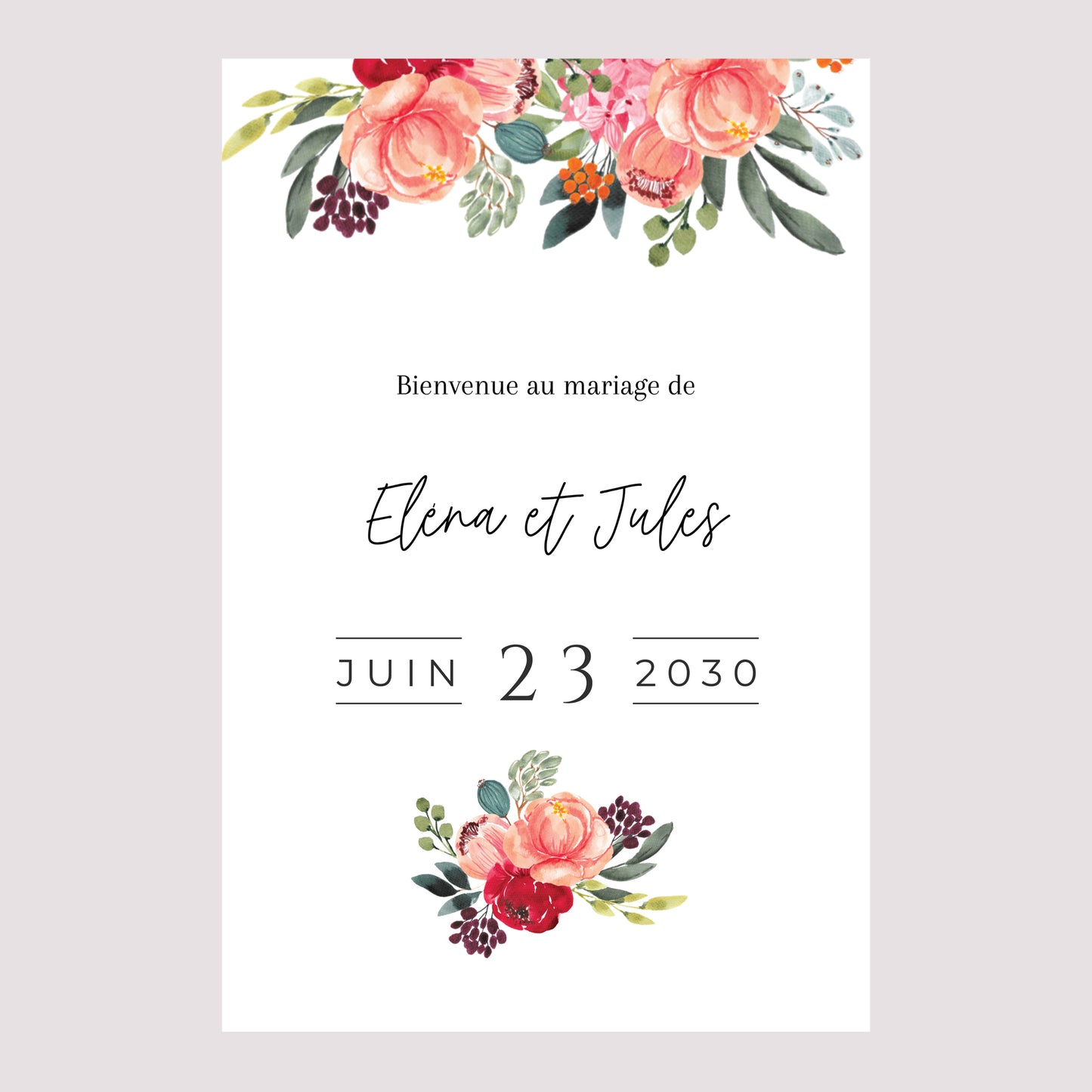 Panneau bienvenue Mariage Portrait 60 x 90 cm Pop's Flowers photo N° 2
