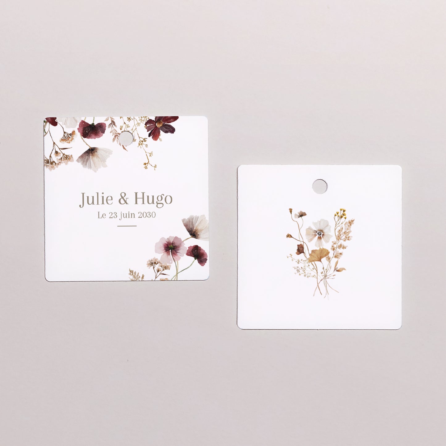 Boîte à dragées Mariage boule avec étiquette carrée Fleurs Séchées des Prés II photo N° 3