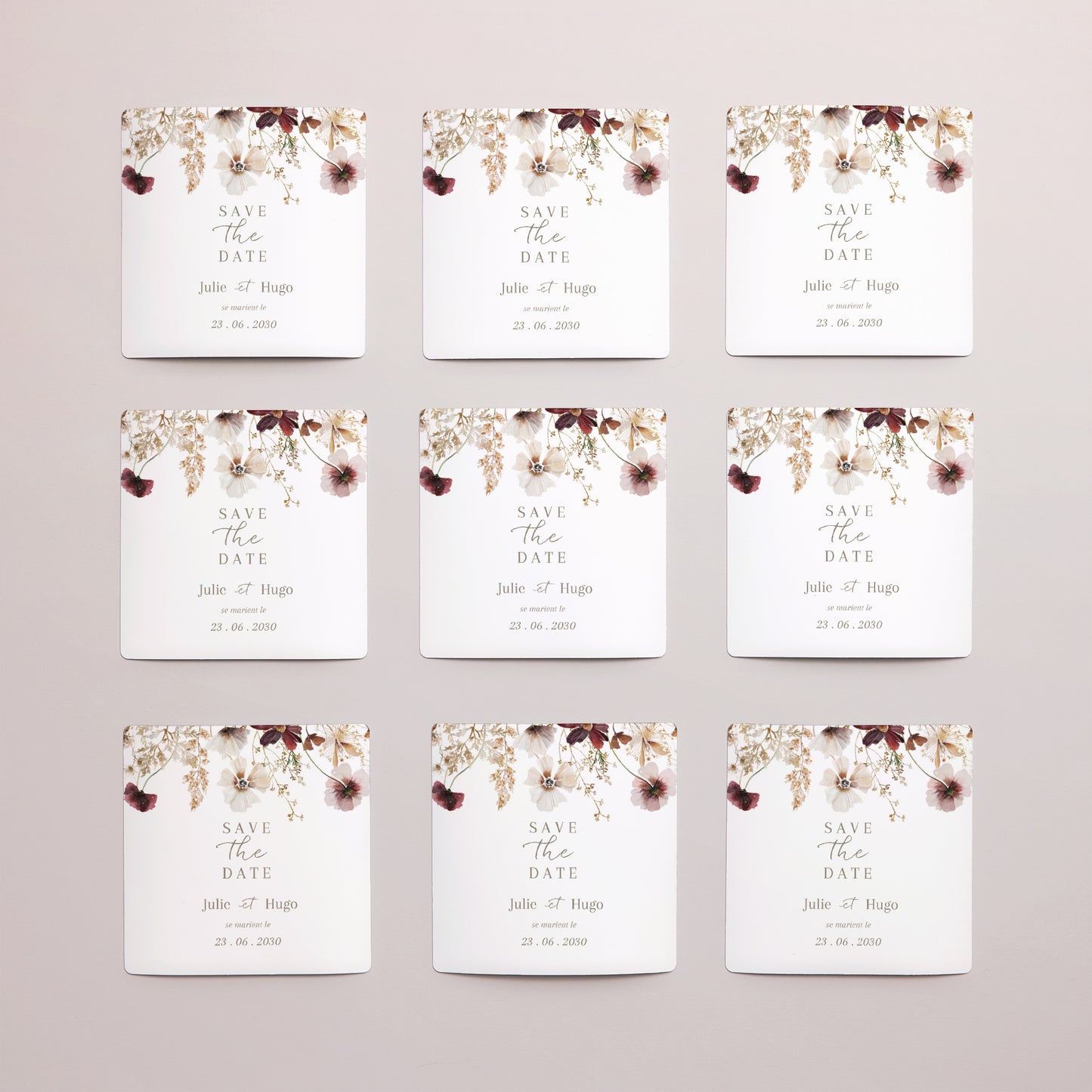 Save the date Mariage Lot de 9, magnétique Fleurs séchées des prés II photo N° 3