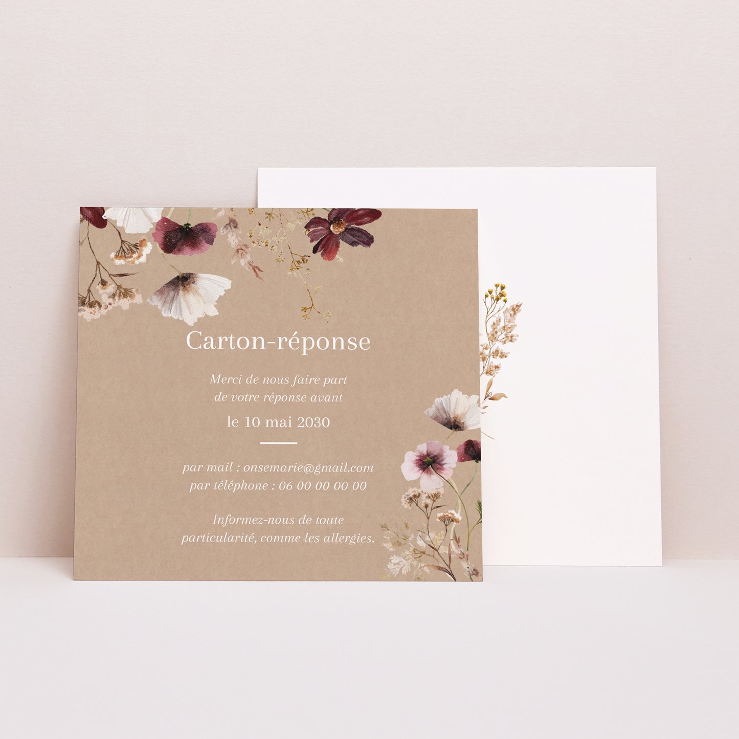 Carton réponse Mariage Carré Fleurs séchées des prés II photo N° 1