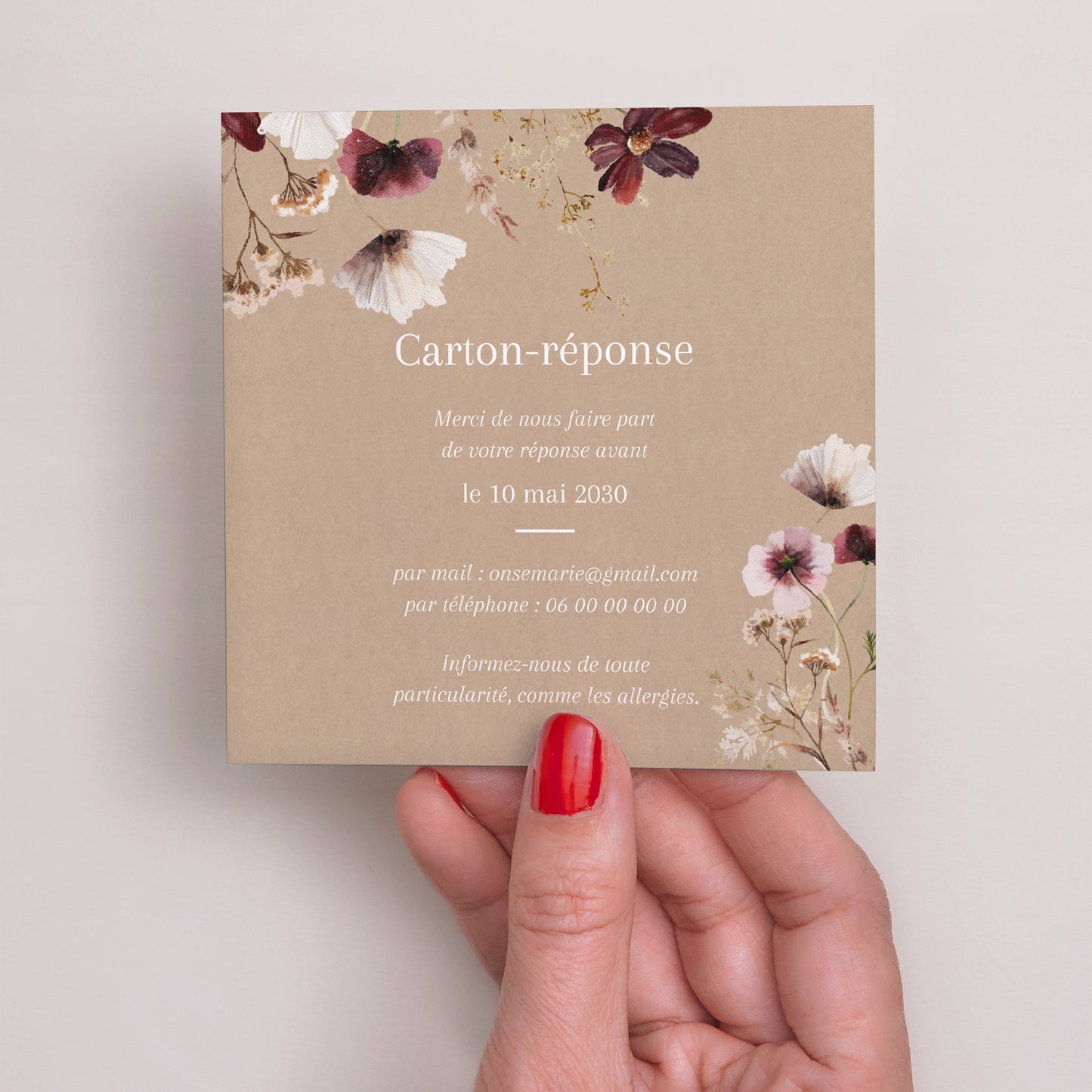Carton réponse Mariage Carré Fleurs séchées des prés II photo N° 2