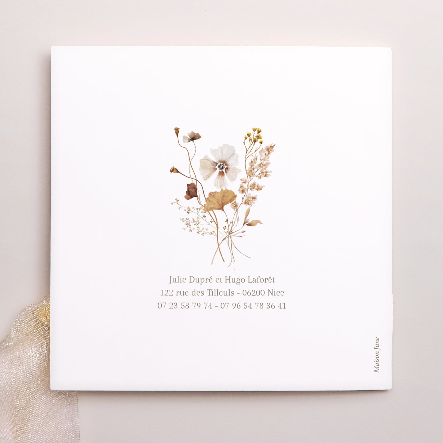 Faire-part Mariage Pochette carrée, 3 cartes, étiquette Fleurs Séchées des Prés II photo N° 4
