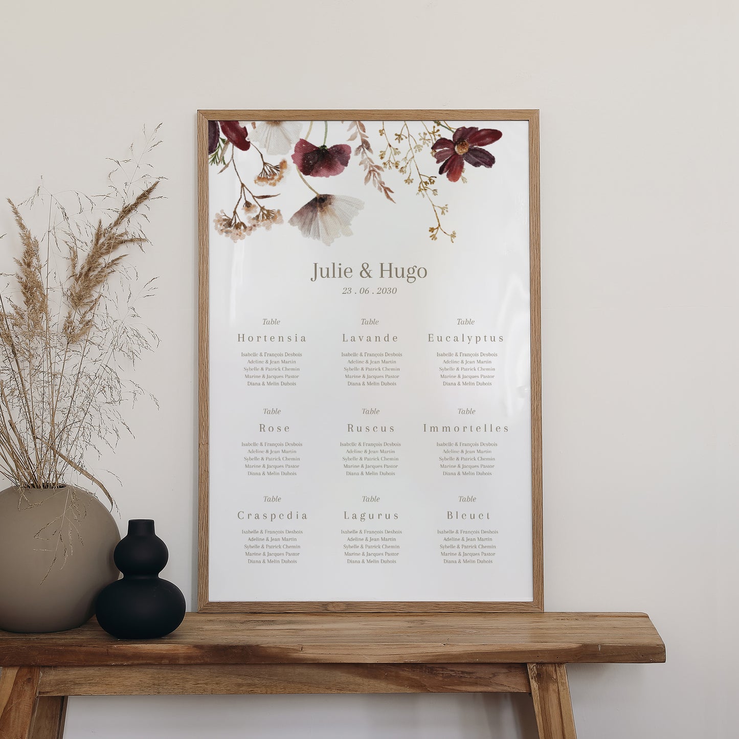 Plan de table Mariage Portrait 60 x 90 cm Fleurs séchées des prés II photo N° 2