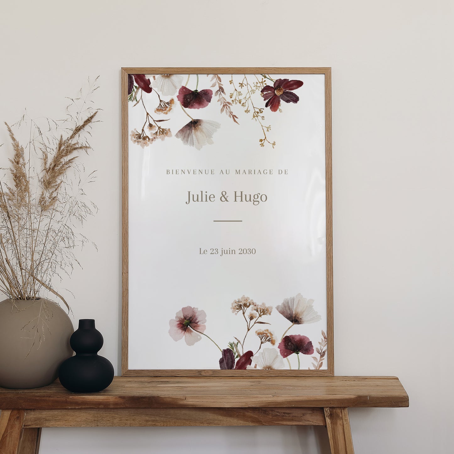 Panneau bienvenue Mariage Portrait 60 x 90 cm Fleurs séchées des prés II photo N° 2