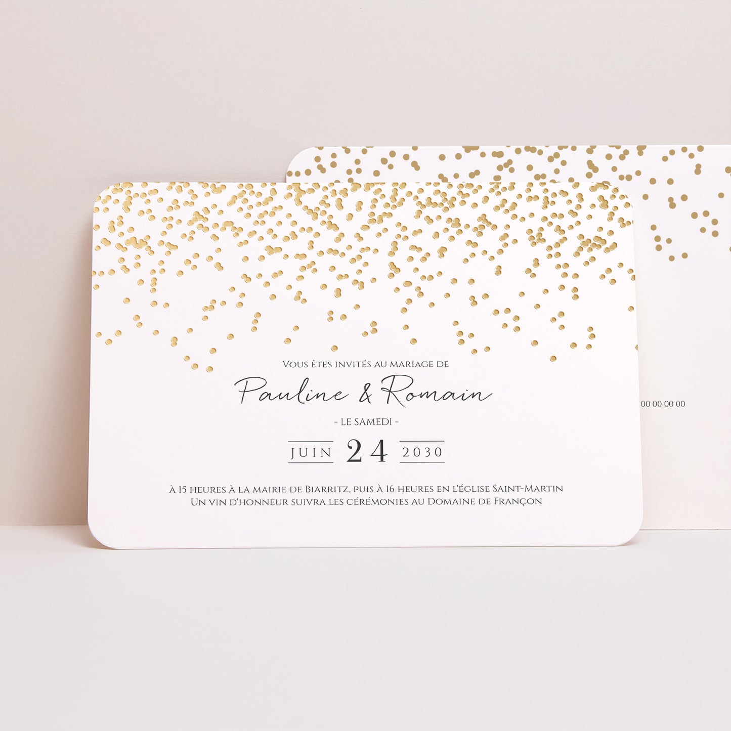 Faire-part Mariage Paysage, bords arrondis Confettis photo N° 1